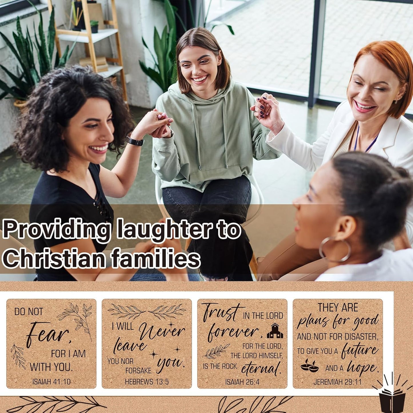 Bible Verses 4" Christian Cork Drink Coasters Set Bulk for Adults / Square / Set of 50