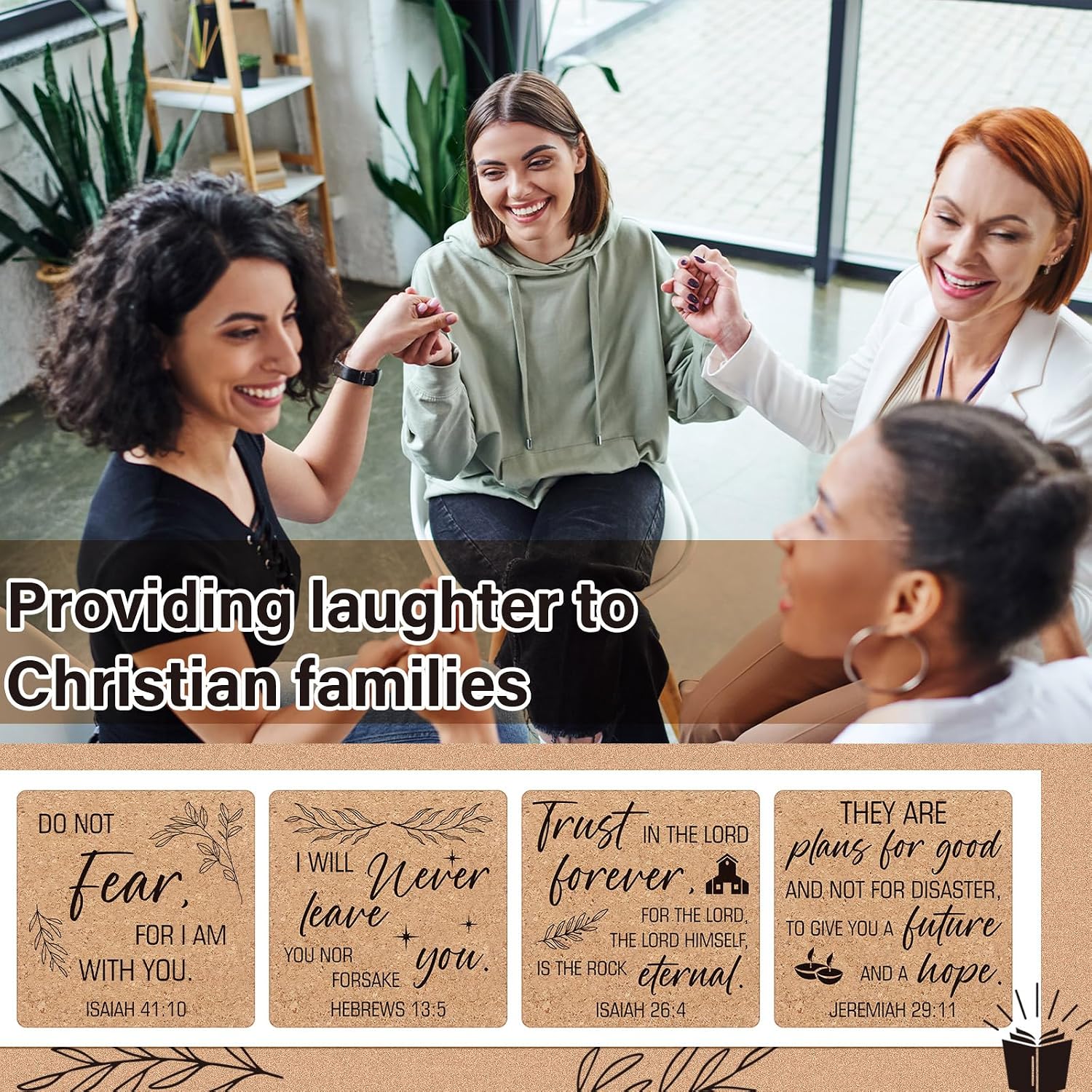 Bible Verses 4" Christian Cork Drink Coasters Set Bulk for Adults / Square / Set of 50