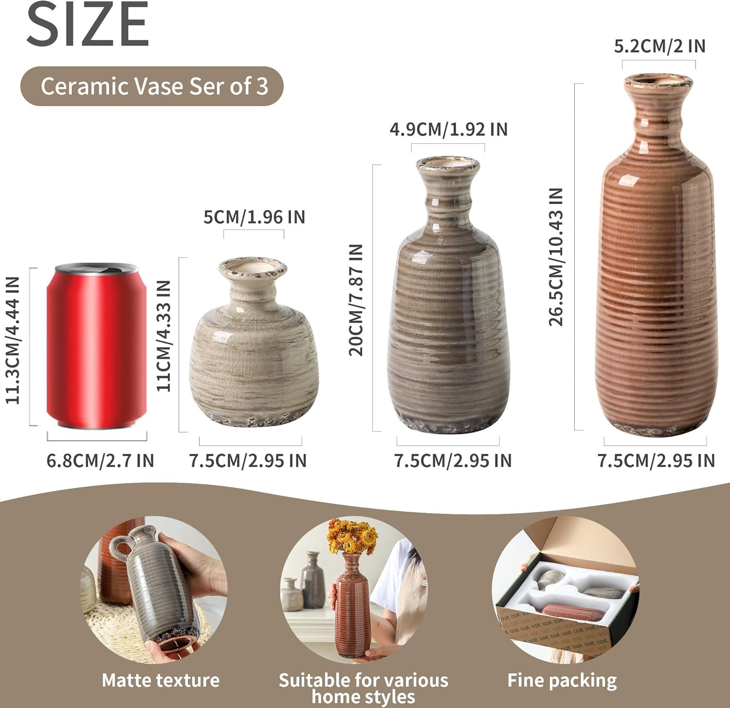 Ceramic Vases / 011 Vase Set - Brown / Set of 3