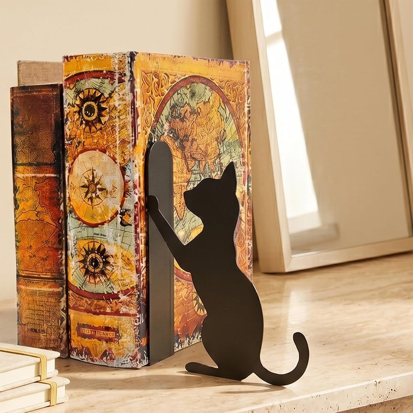 Metal Cat Shaped Bookends Pair / Cat Style 2 / Black