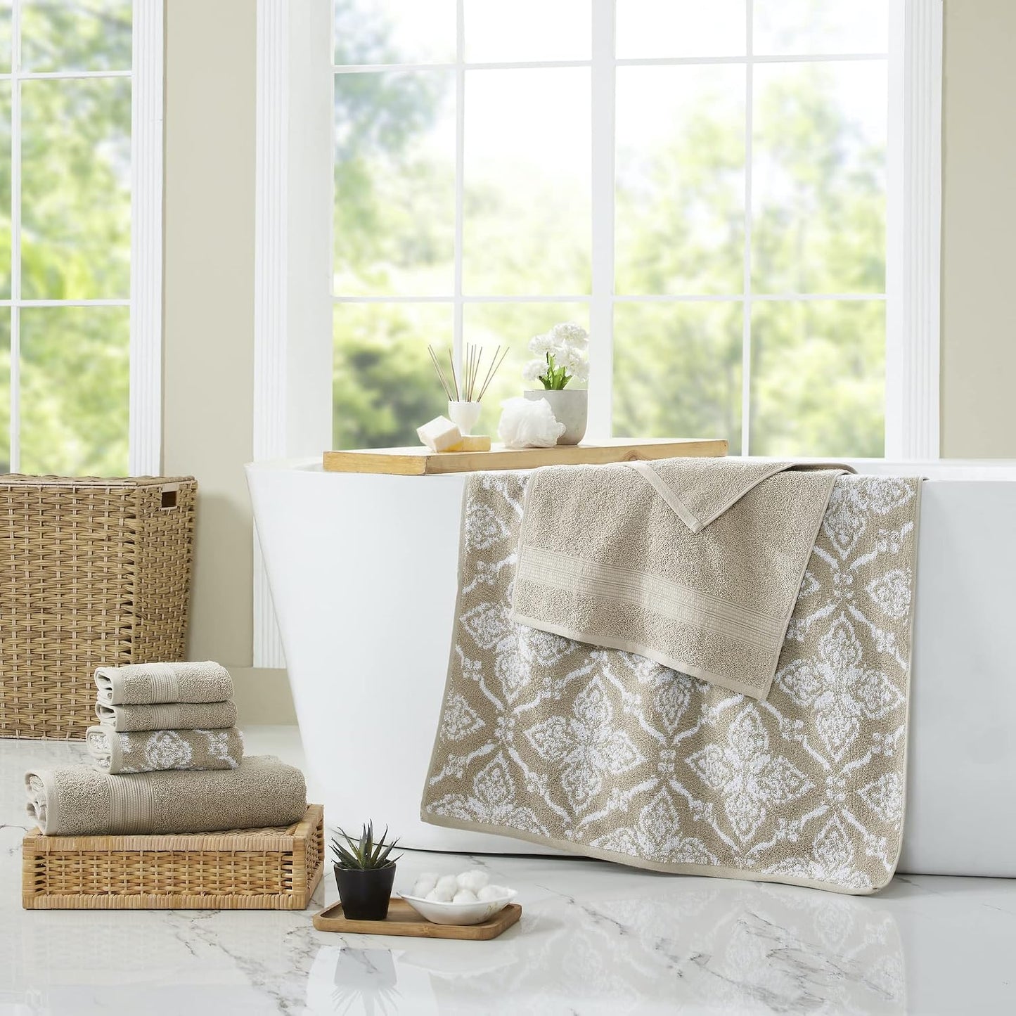 Modern Threads Amaris 6-Piece Reversible Yarn Dyed Jacquard Towel Set - Bath Towels, Hand Towels, & Washcloths - Super