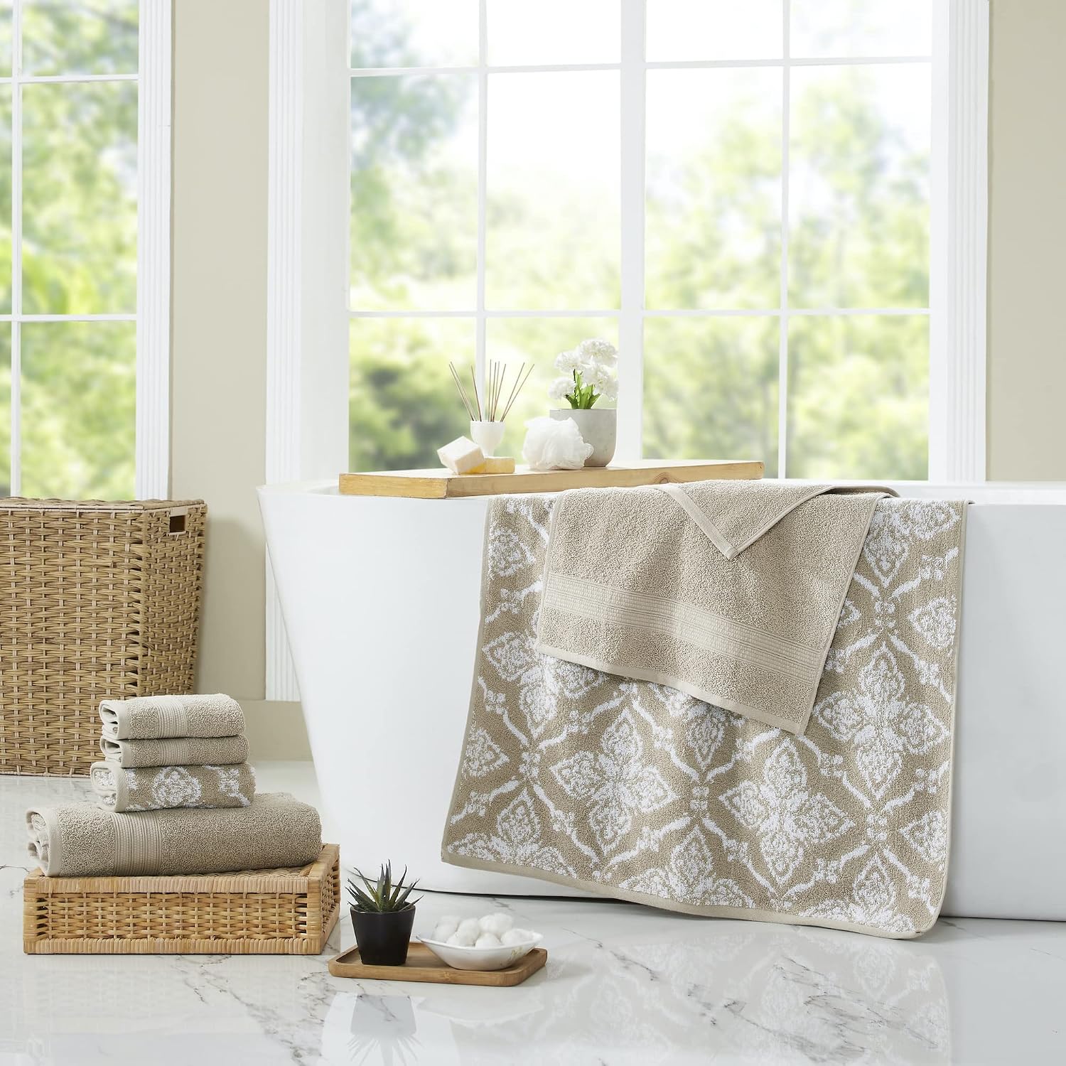 Modern Threads Amaris 6-Piece Reversible Yarn Dyed Jacquard Towel Set - Bath Towels, Hand Towels, & Washcloths - Super
