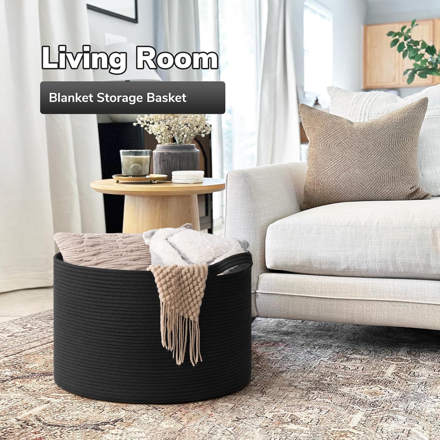 Woven Storage Baskets / Black / 19.7 x 19.7 x 12.6