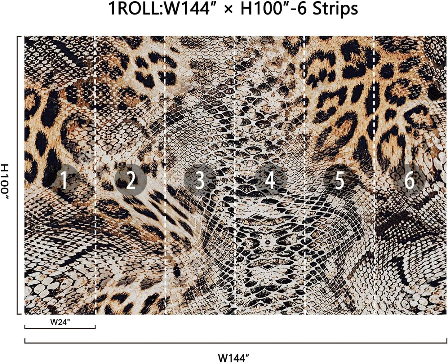 Print Wall Murals Peel and Stick " Large Canvas Cheetah Snake Wallpaper Self / 144 x 100 / Leopard