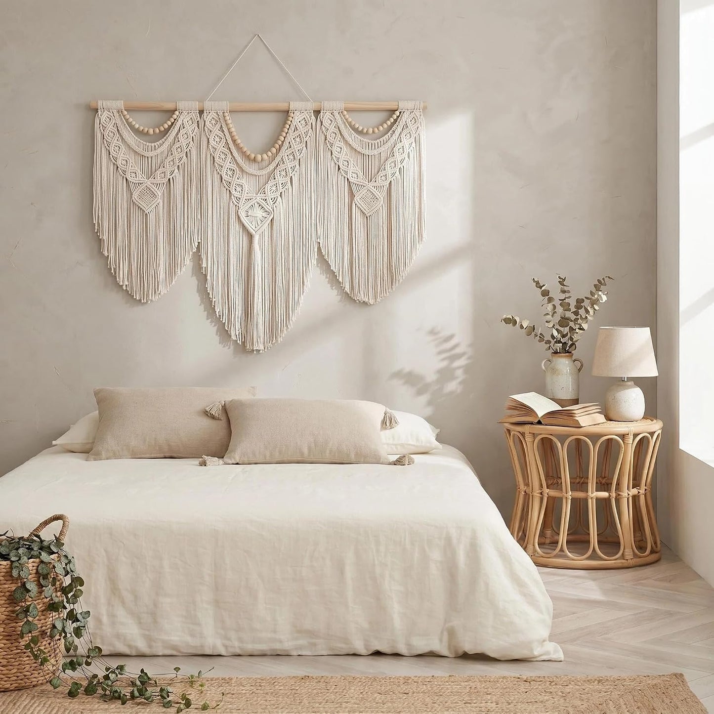 Large Macrame Wall Hanging / Beige-a / 43 x 32
