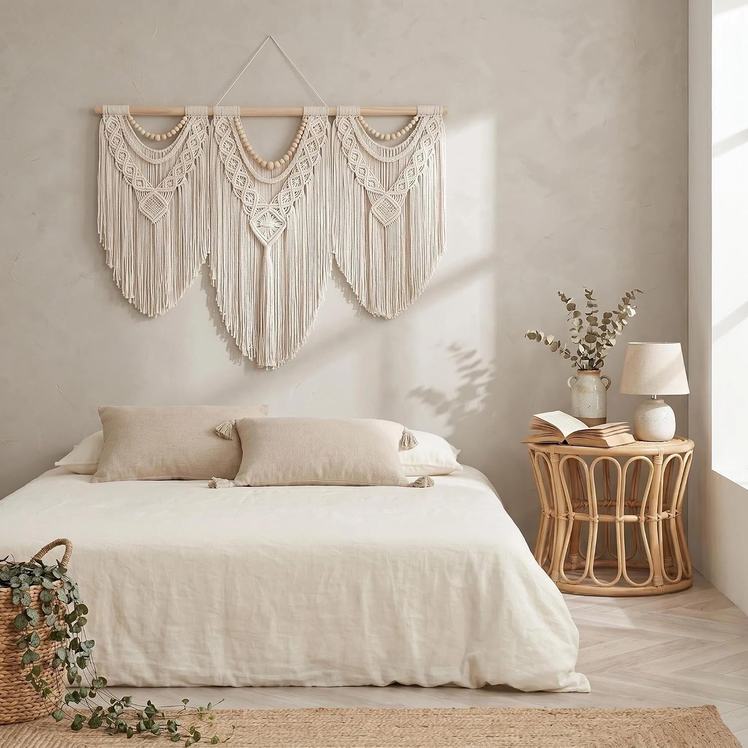 Large Macrame Wall Hanging / Beige-a / 43 x 32