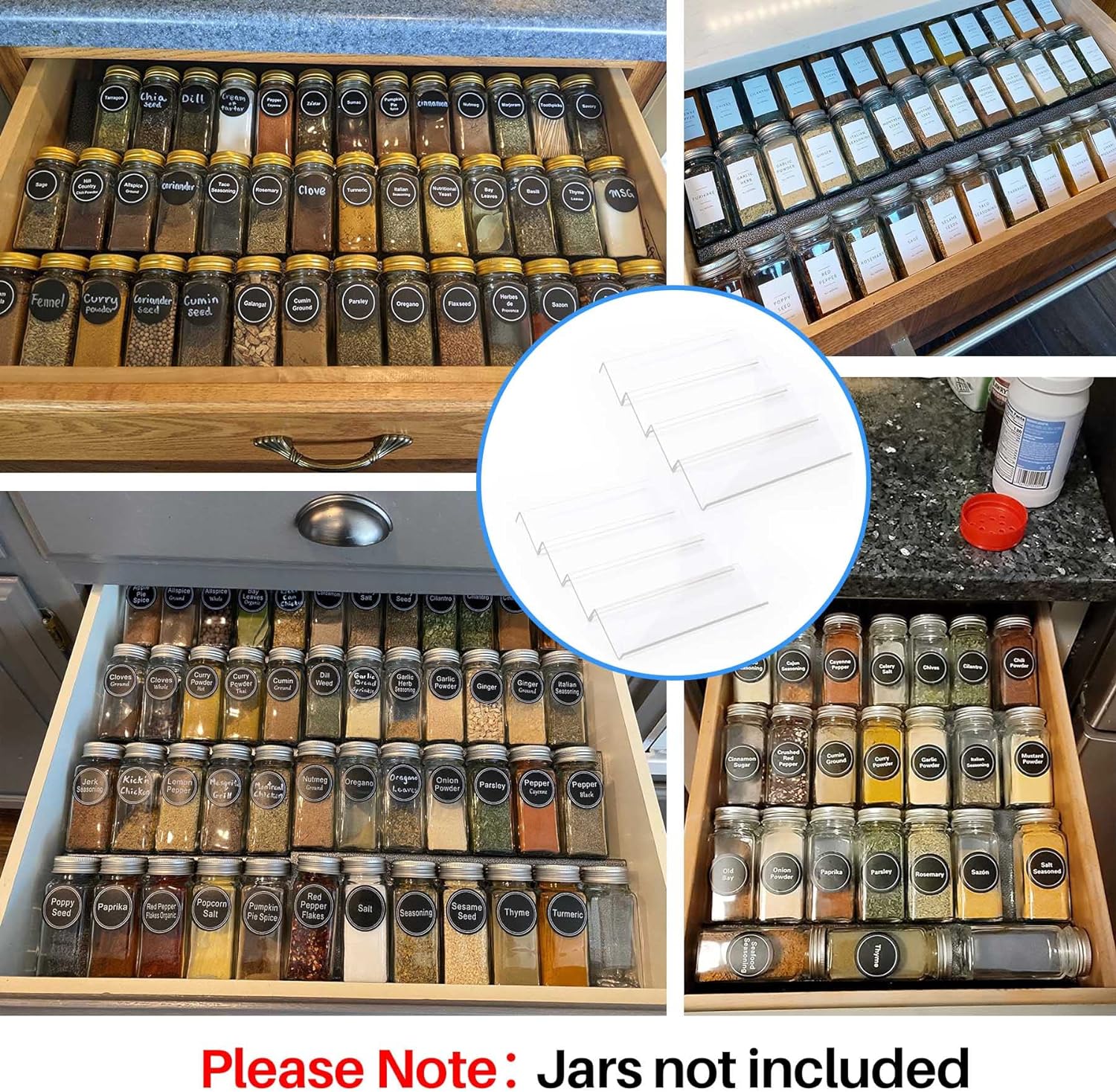 MIUKAA Clear Acrylic Spice Drawer Organizer, 4 Tier- 2 Set Expandable From 13" to 26" Drawer Seasoning Organizer
