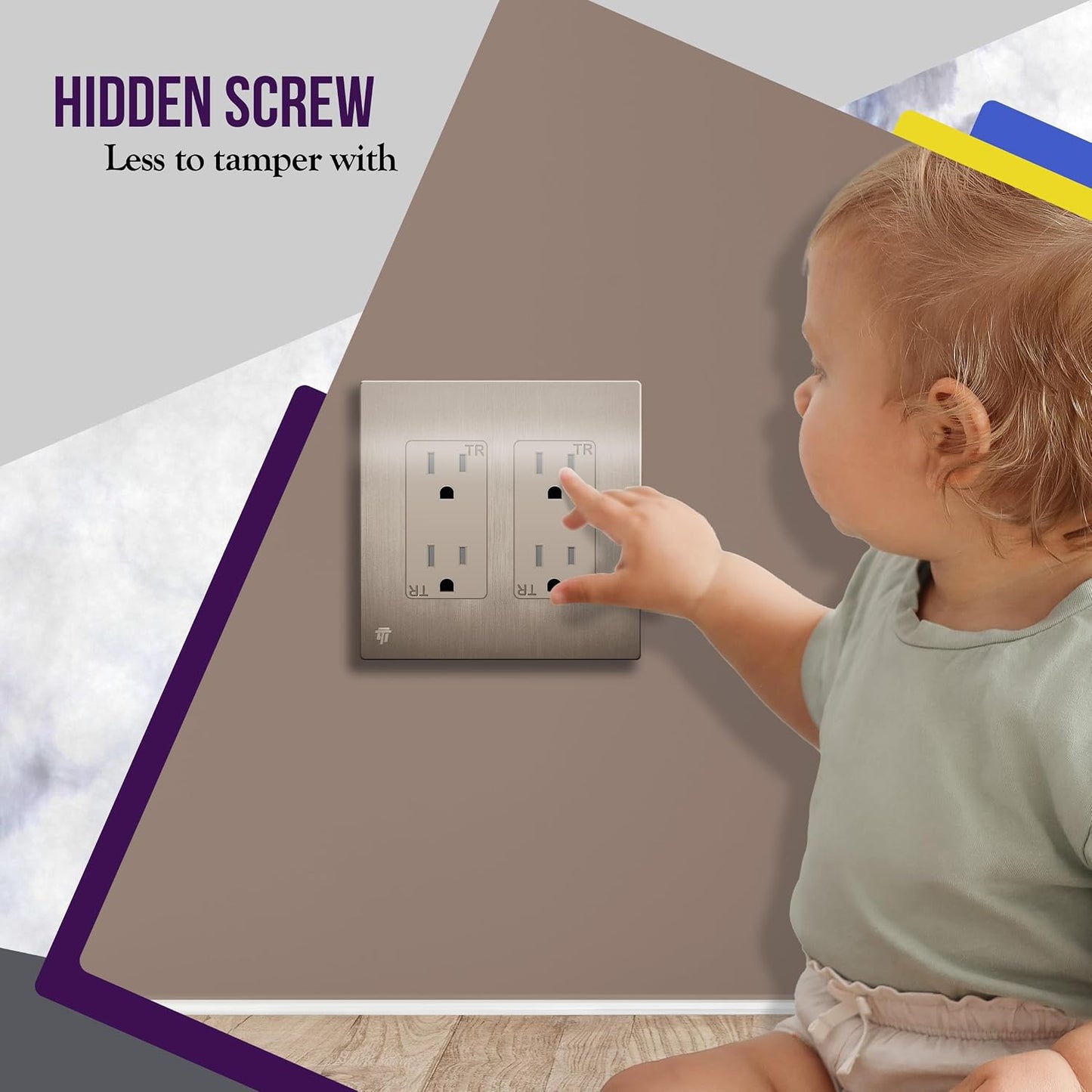 ENERLITES 2-Gang Brushed Nickel Screwless Decorator Wall Plate Outlet Cover | 10 Pack, Size 4.68" x 4.73", Fits light