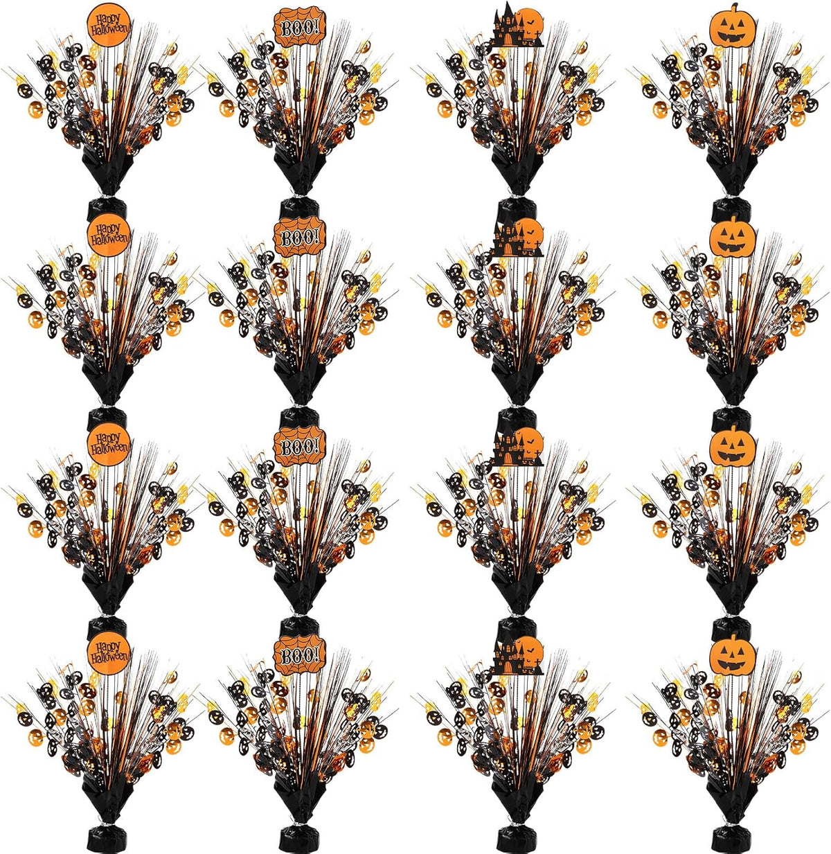 Riceshoot 16 Pcs Halloween Metallic Foil Spray Centerpieces for Tables Orange Black Burst Centerpiece Table Decorations with Pumpkin Boo Castle Happy Halloween Cards for Halloween Party