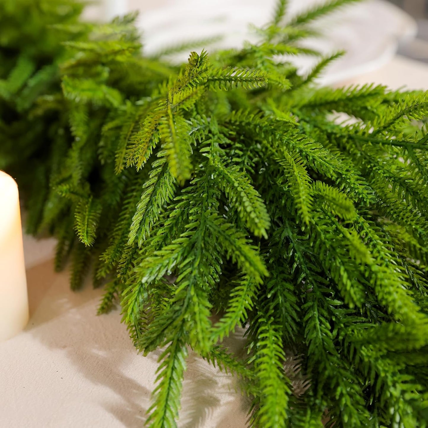 WBHome 9ft Real Touch Norfolk Pine Christmas Garland, Winter Greenery Garland for Christmas, Holiday Seasonal