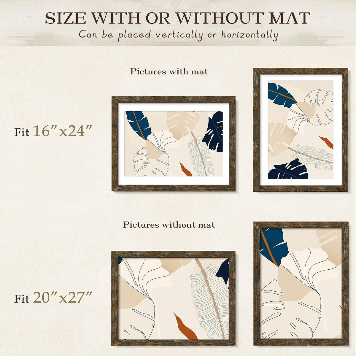 20x27 Rustic Brown Puzzle Frame, Picture Frame for Wall, 3 Pack | Fits 16x24 Posters With Mat or 20x27 Without Mat