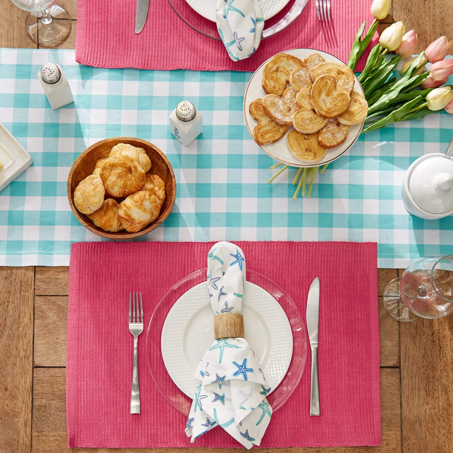 DII Basic Everyday Ribbed Tabletop 100% Cotton, Placemat Set, 13x19, Flamingo, 6 Piece