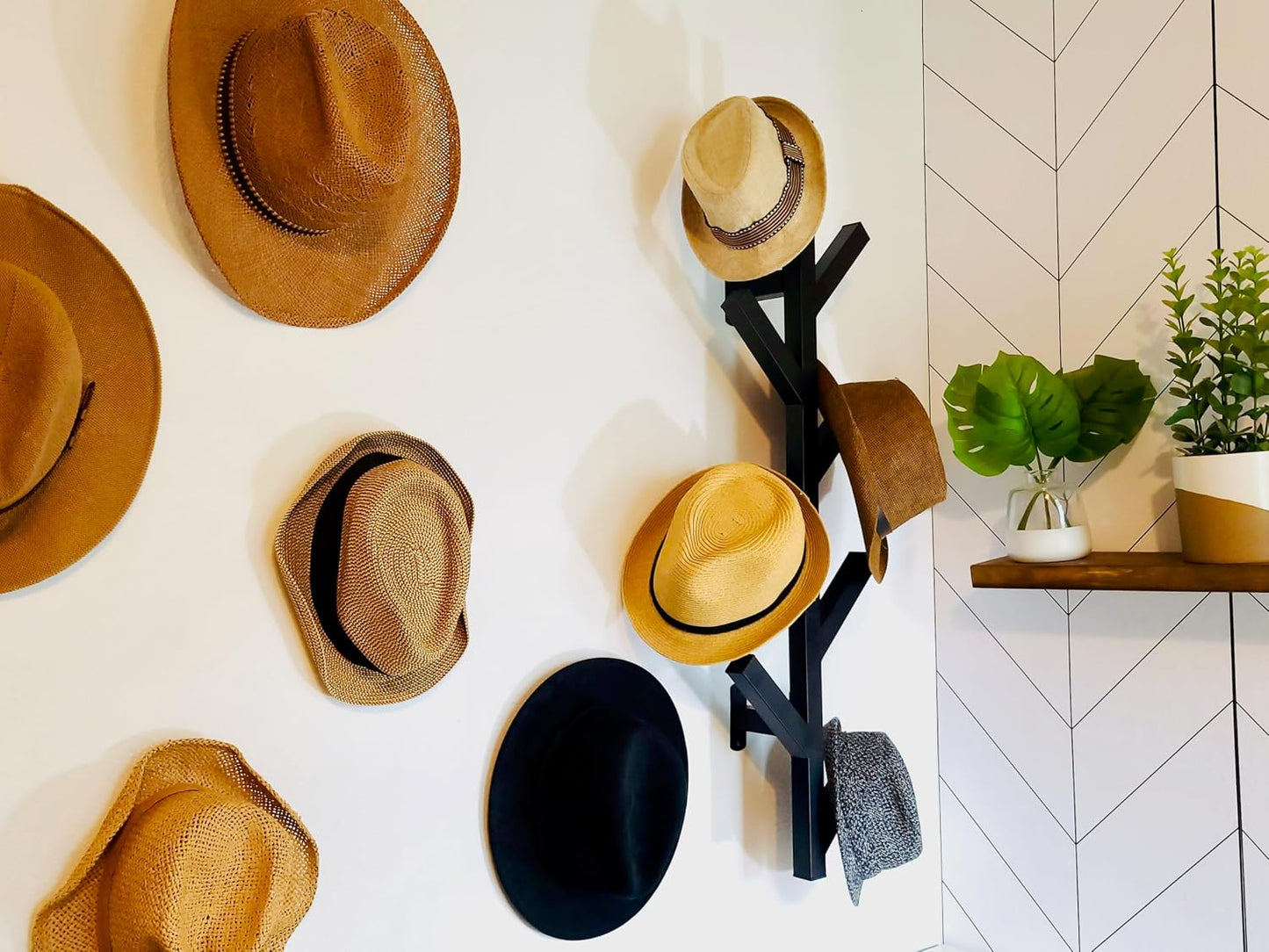 Coat Rack & Hat Rack - Modern Design - Wall Mounted - Stylish - (Black)