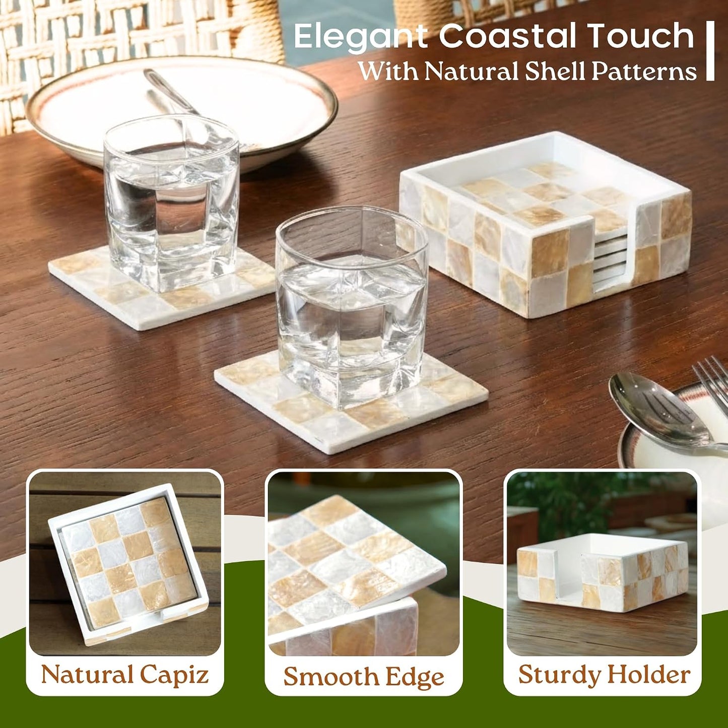 Modern Decorative Farmhouse Coasters for Coffee / Ivory / Set of 6