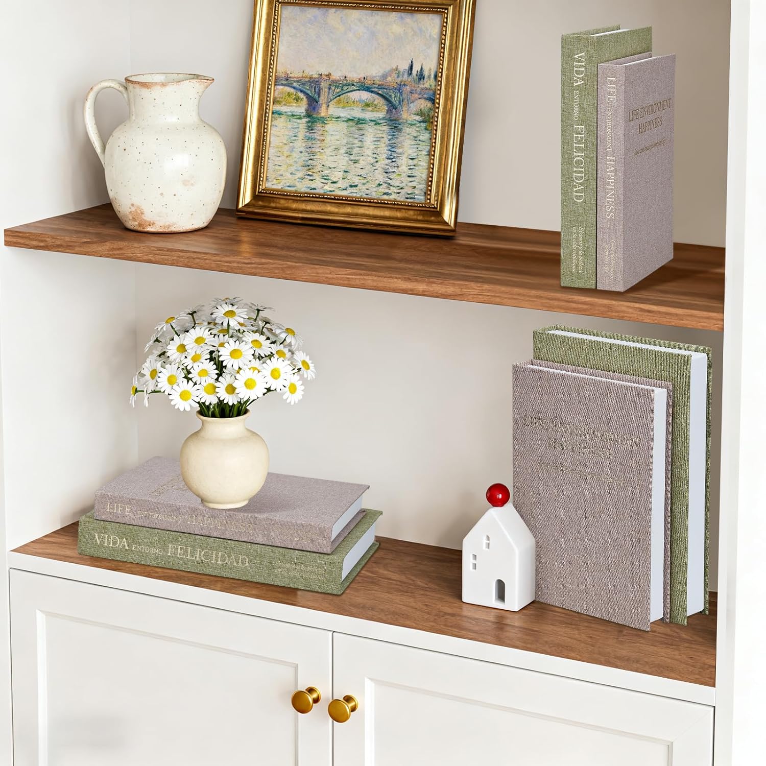 & Purple Linen Faux Book Boxes / Green / Set of 2