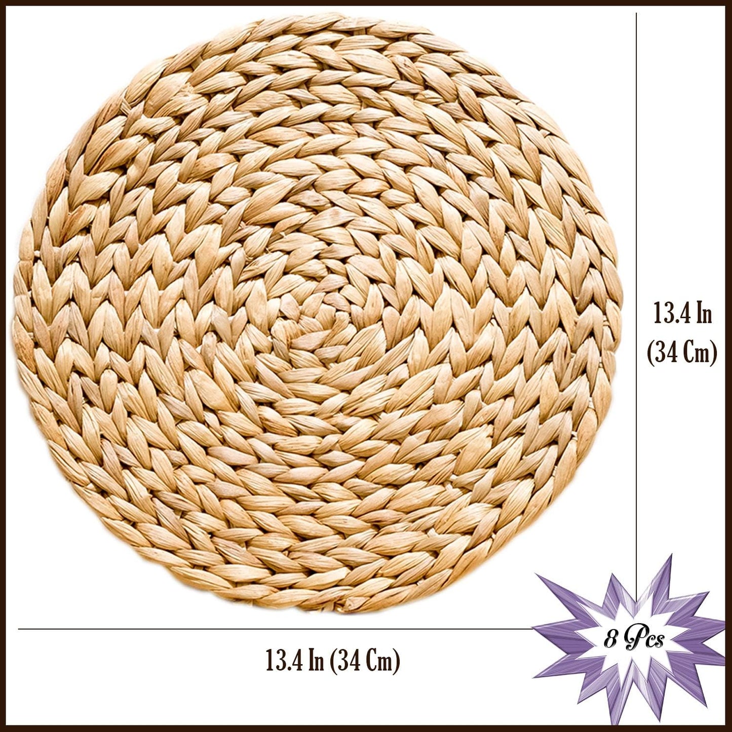 Round Woven Placemats Set of 8, Water Hyacinth Rattan Placemats for Outdoor Patio Dining, Heat Resistant Charger Plates