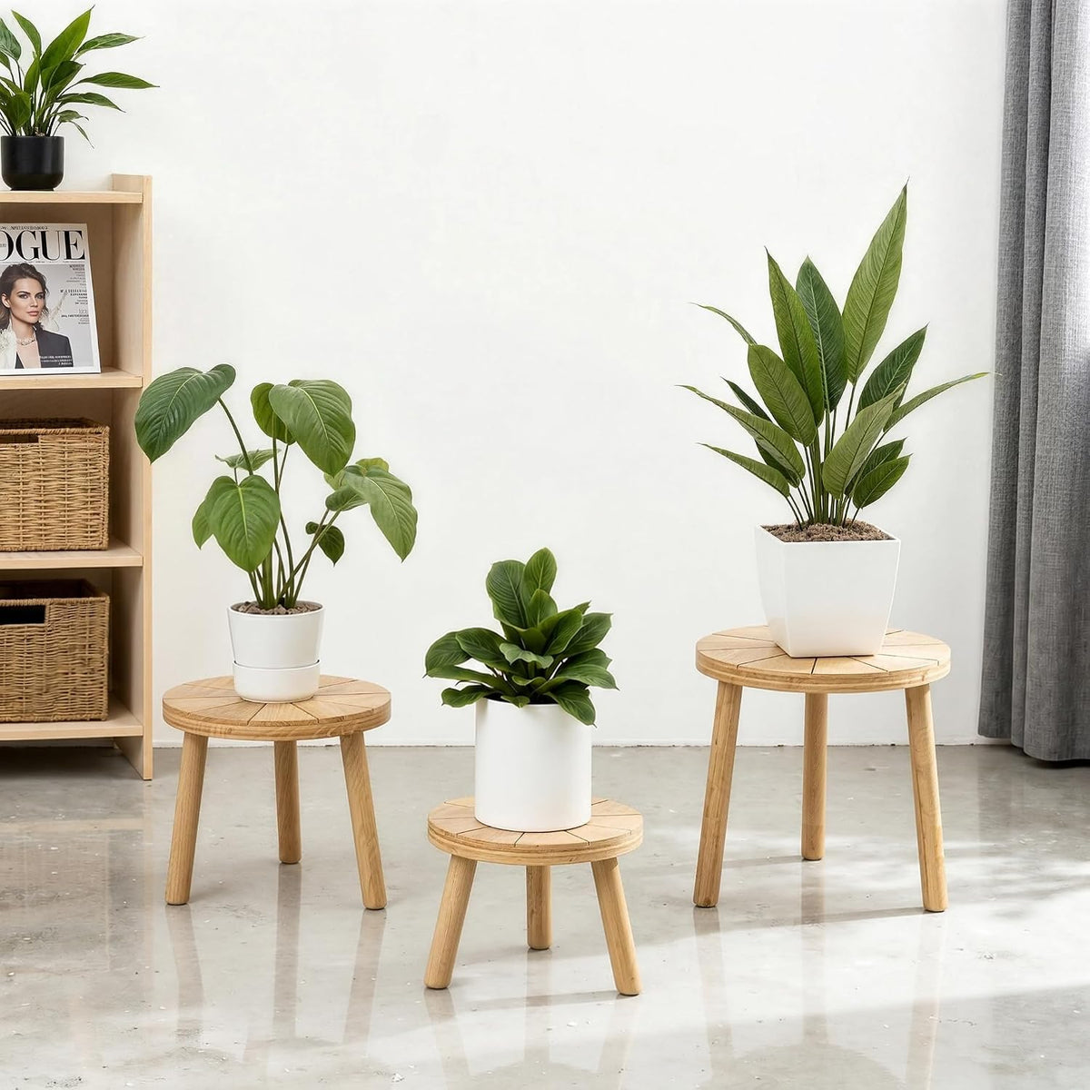 Wood Plant Stands 3-Pack Indoor, Plant Stool, Light Brown | Premium carbonized pine with moisture-resistant, burr-free