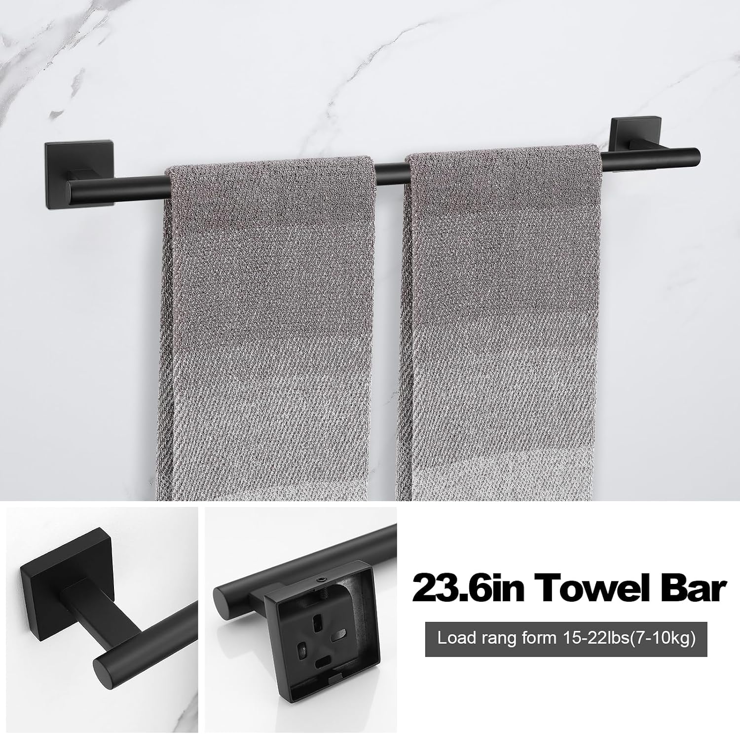 Matte Black Towel Bar Set, 5 Pieces Double Dase Toilet Paper Holder Bathroom Hardware Set, 23.6 Inch Stainless Steel