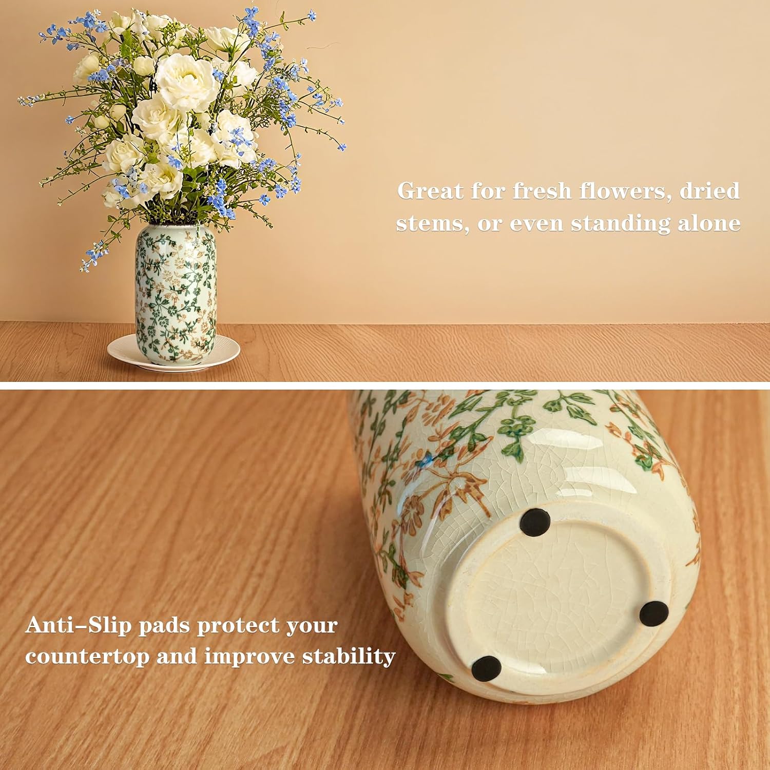 Ceramic Vase for Flowers / Ice Crack Beige