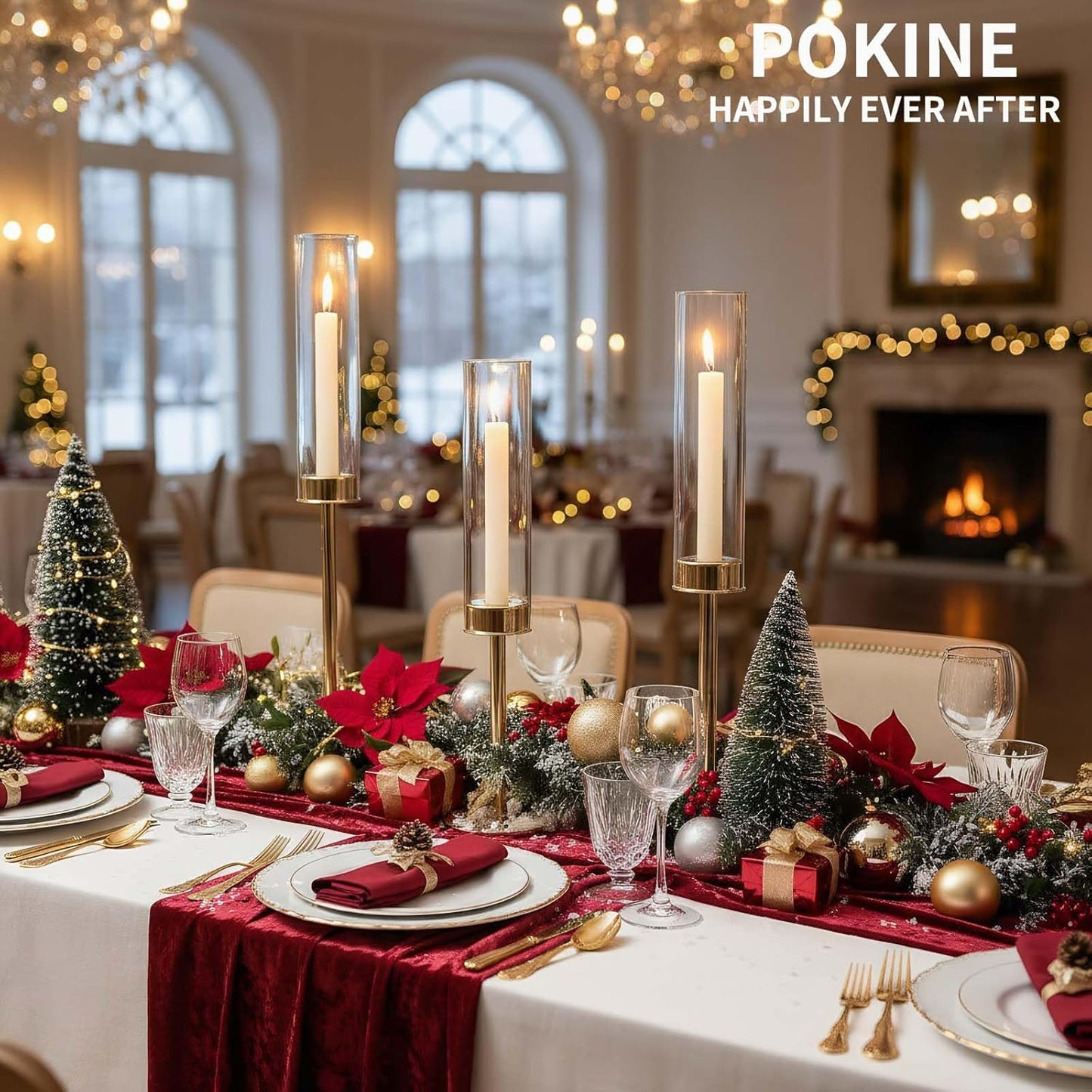 POKINE Gold Candle Holders Set of 6 for Taper Candle Holders | Hurricane Glass Candlestick Holder,Christmas