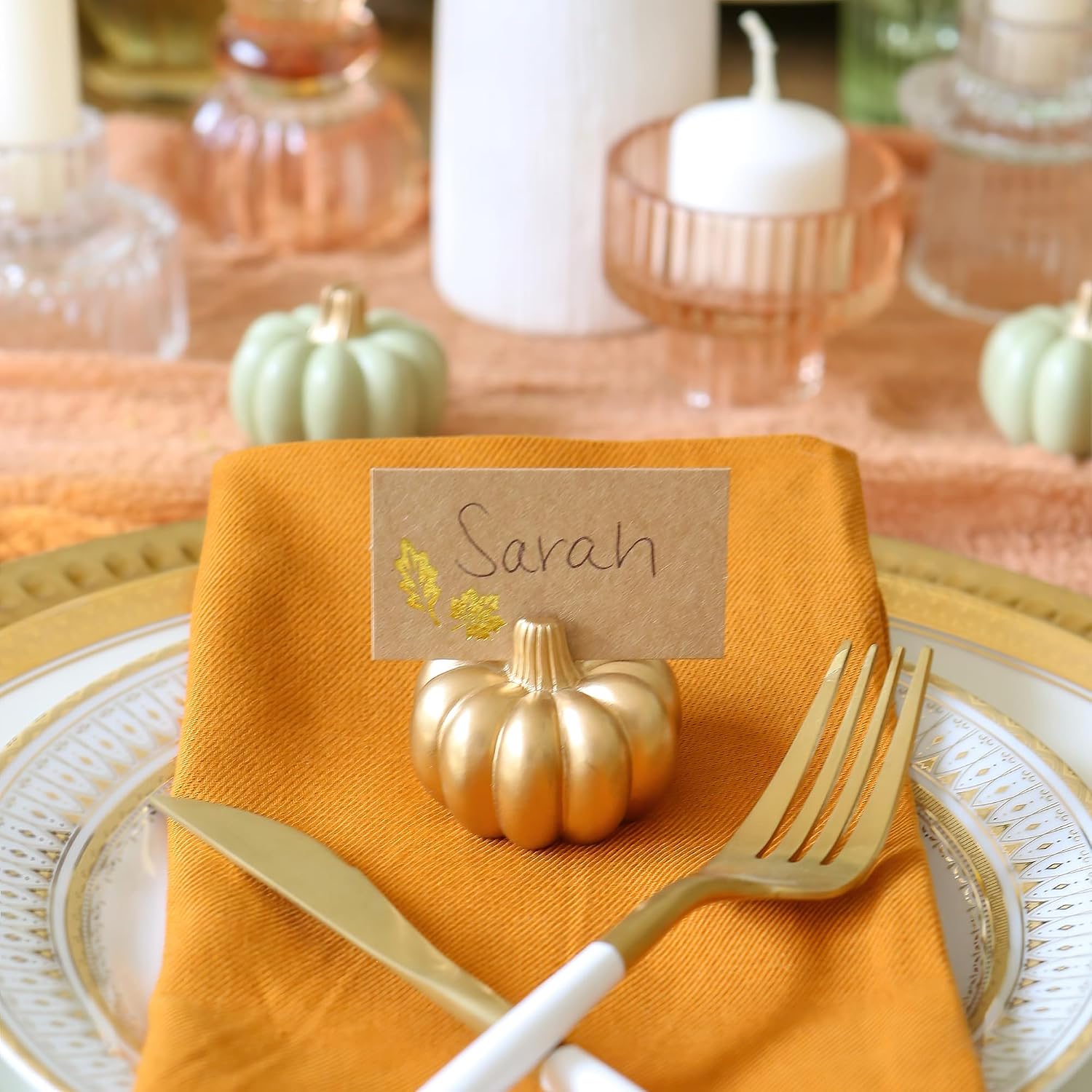 Kate Aspen 12pcs Fall Decor Gold Pumpkin Place Card Holder, Place Settings, Perfect for Thanksgiving Table Decor, Fall