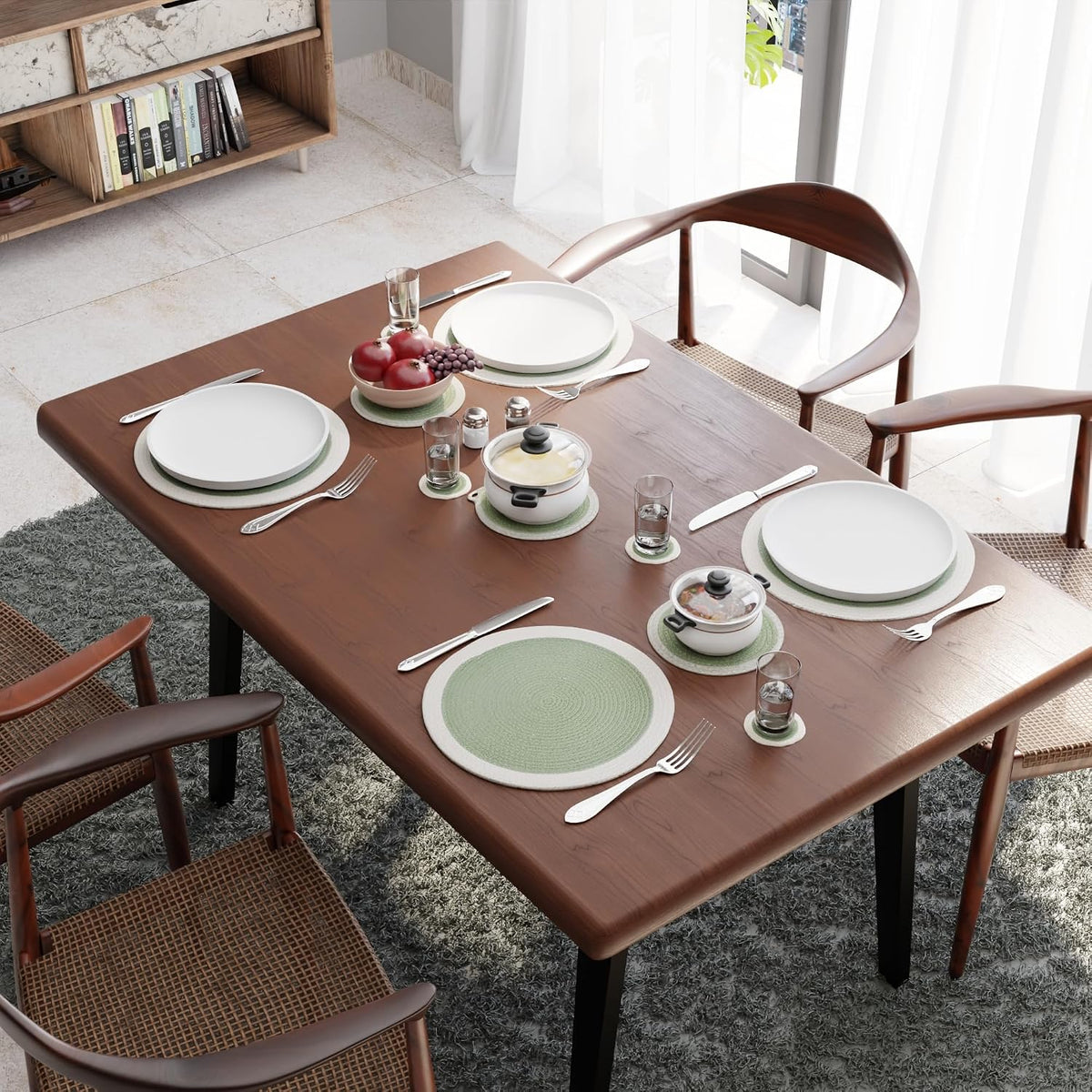 Encasa XO Cotton Placemats, Coasters & Trivets 13" | Sage, Heat Resistant | Protective Table Pad | Handcrafted Ribbed