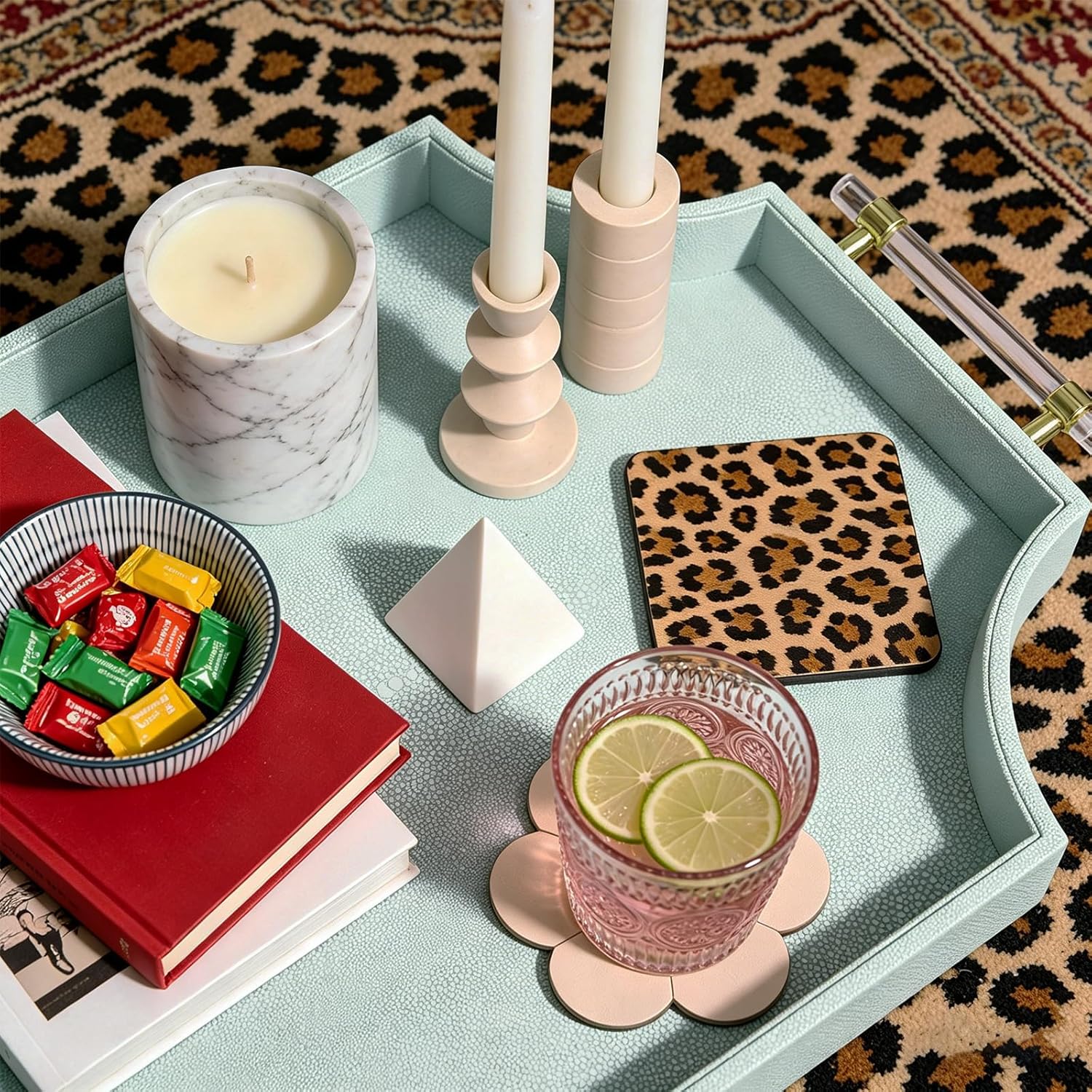 22.6'' x 13'' Coffee Table Tray Shagreen Decorative Tray / Light Aqua / 22.6 x 13 x 2 / Gold