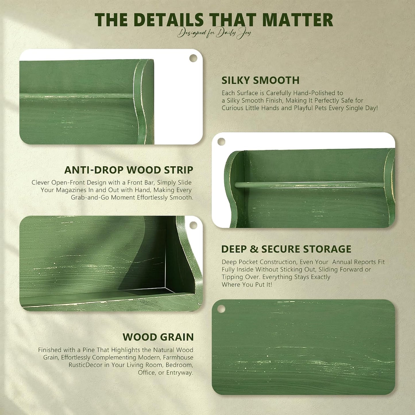 Pine Wood Mail Organizer Wall Mount / Green