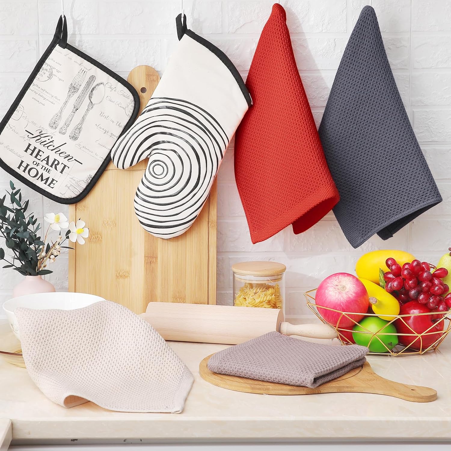 Homaxy 100% Cotton Waffle Weave Kitchen Dish Cloths 24-Pack, Multicolor | 12 x 12 Inches, Ultra Soft Absorbent Dish