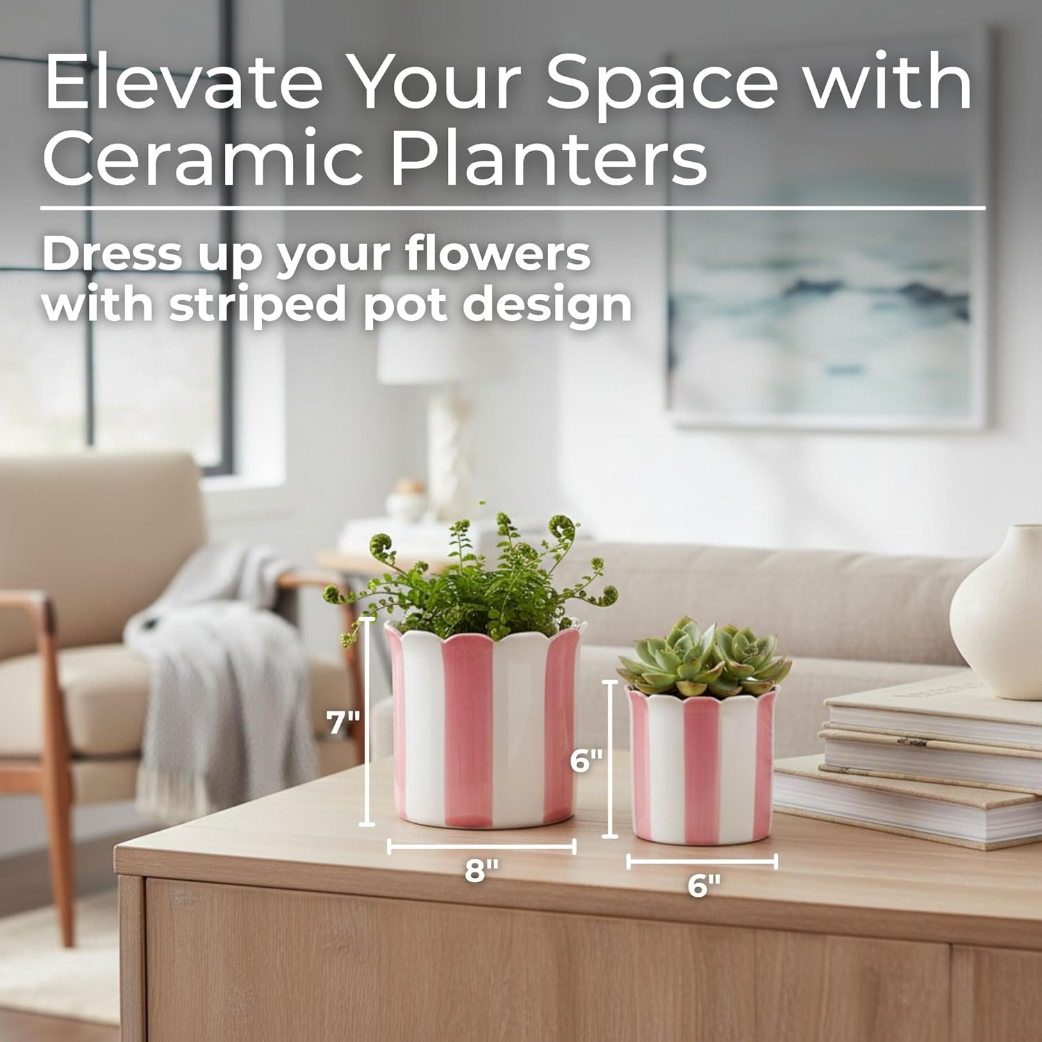 Ceramic Planters / Planter Pots for Greenery / 6 x 6 x 6 / and / Pink / Set of 2