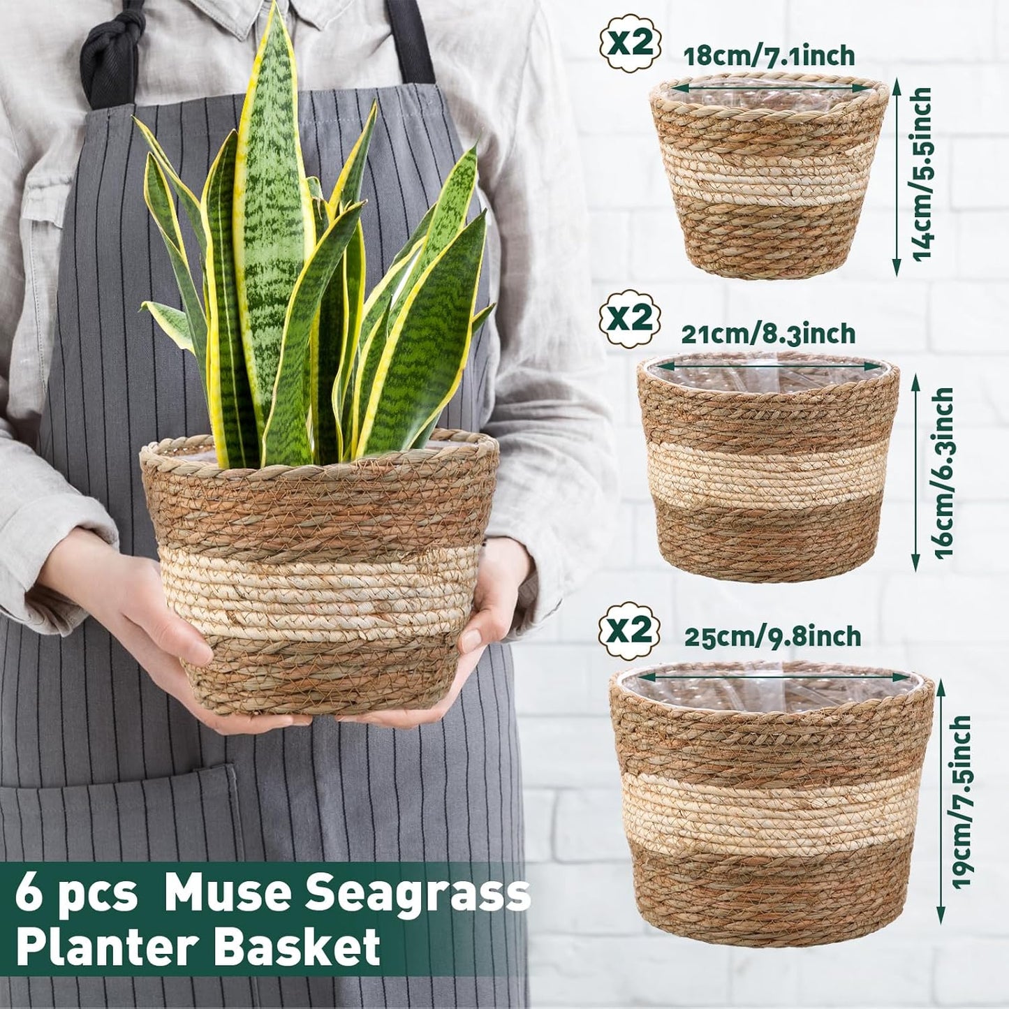 Seagrass Planter Basket Flower Pots Cover Plant Baskets Hand Woven Plant Basket / Novel / Set of 6