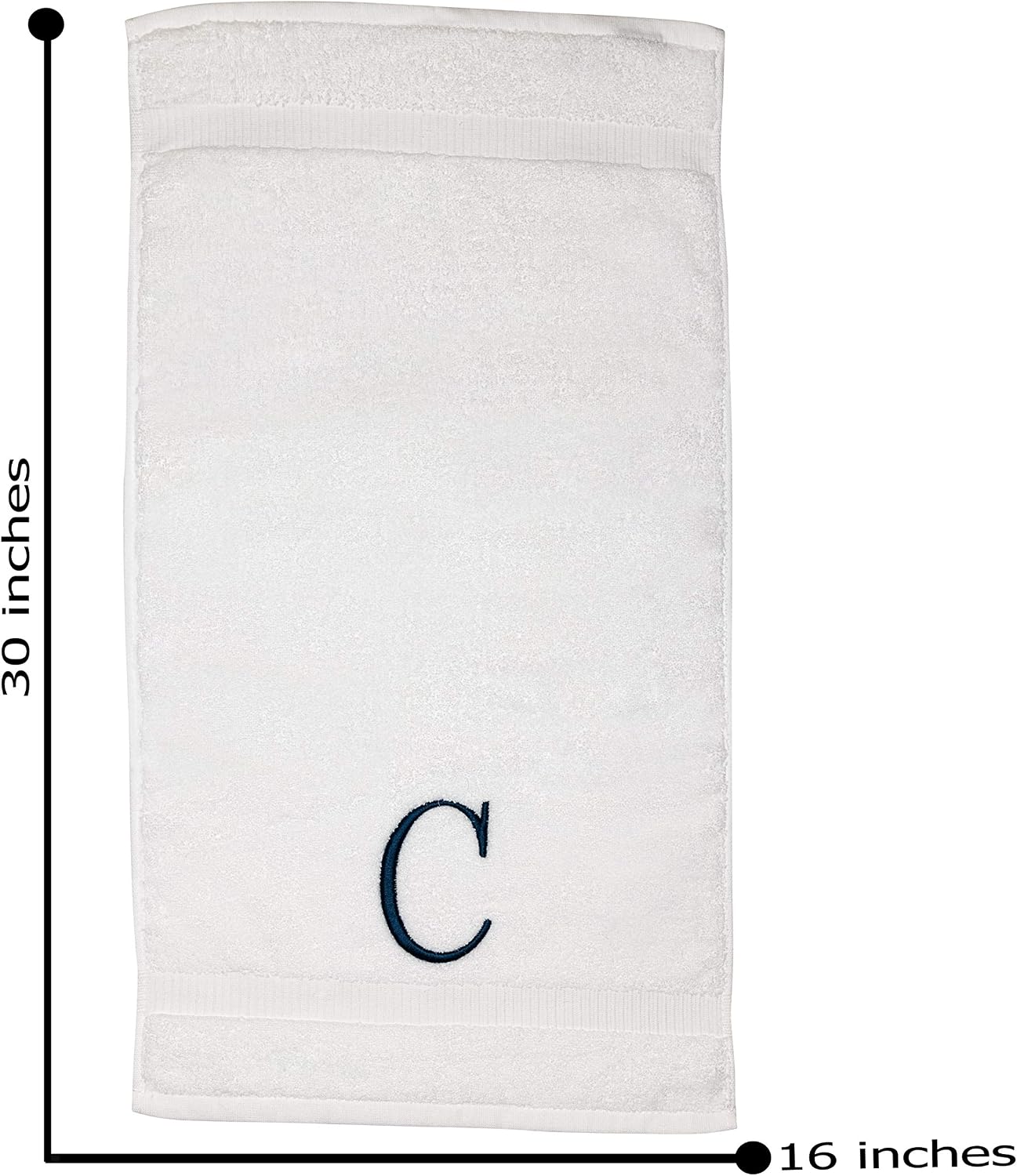 White with Navy Monogrammed Hand Towels for Bathroom - Set of 2 Letter C | Luxury Hotel Quality Initial Towels For