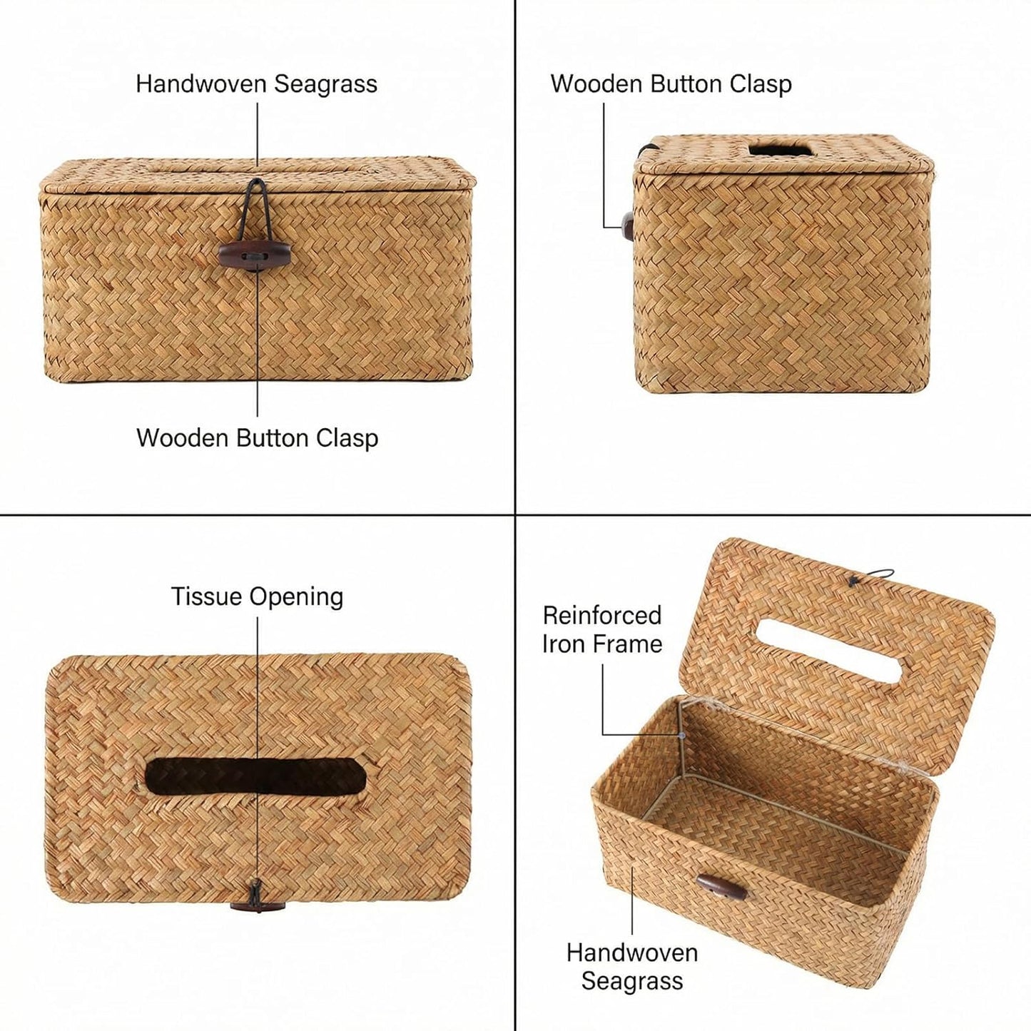 Decorative Caramel Rectangle Seagrass Holder