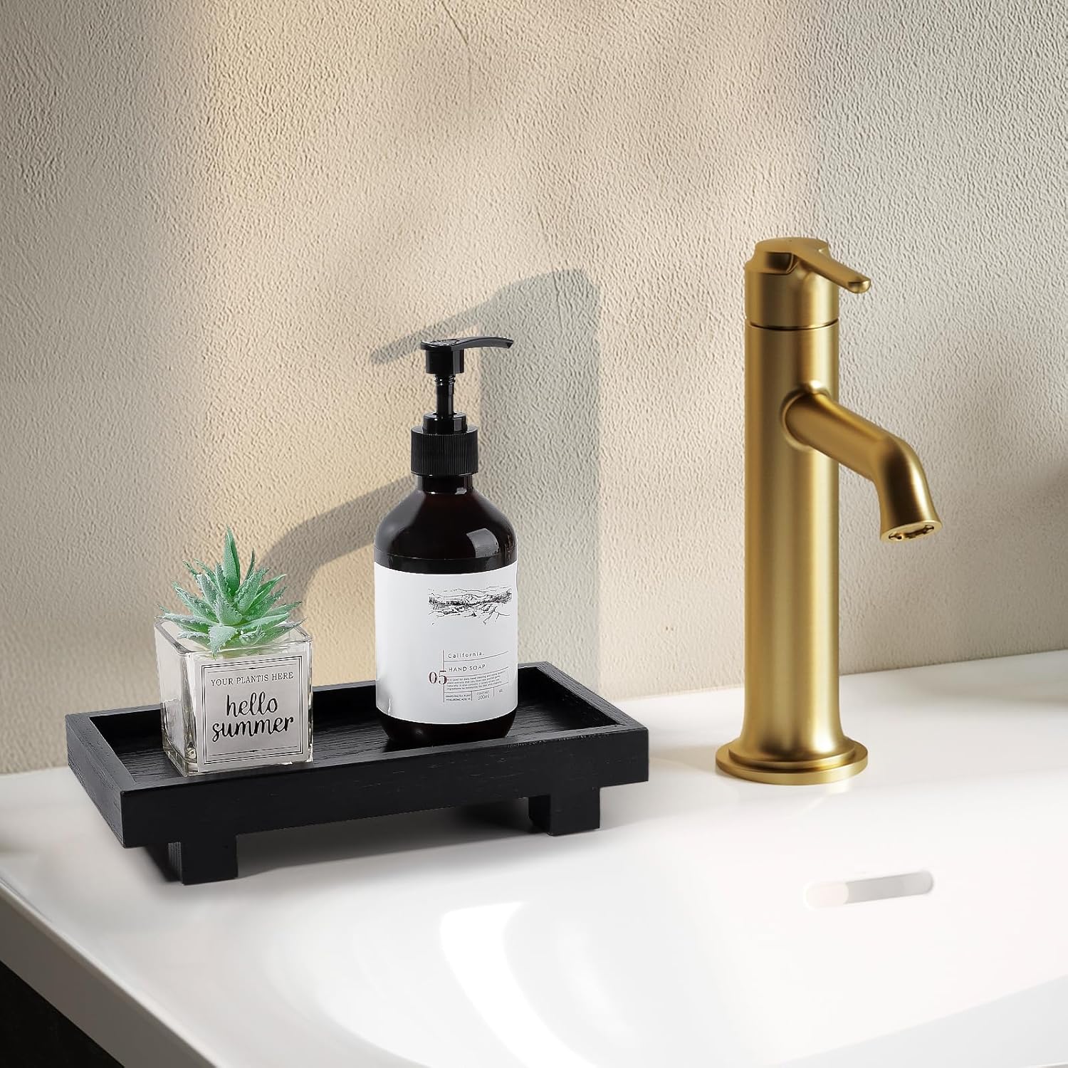 Decorative Tray Small Pedestal Stand Farmhouse Bathroom Decor Wooden Riser / Black / 9.4 x 4.7 x 1.7