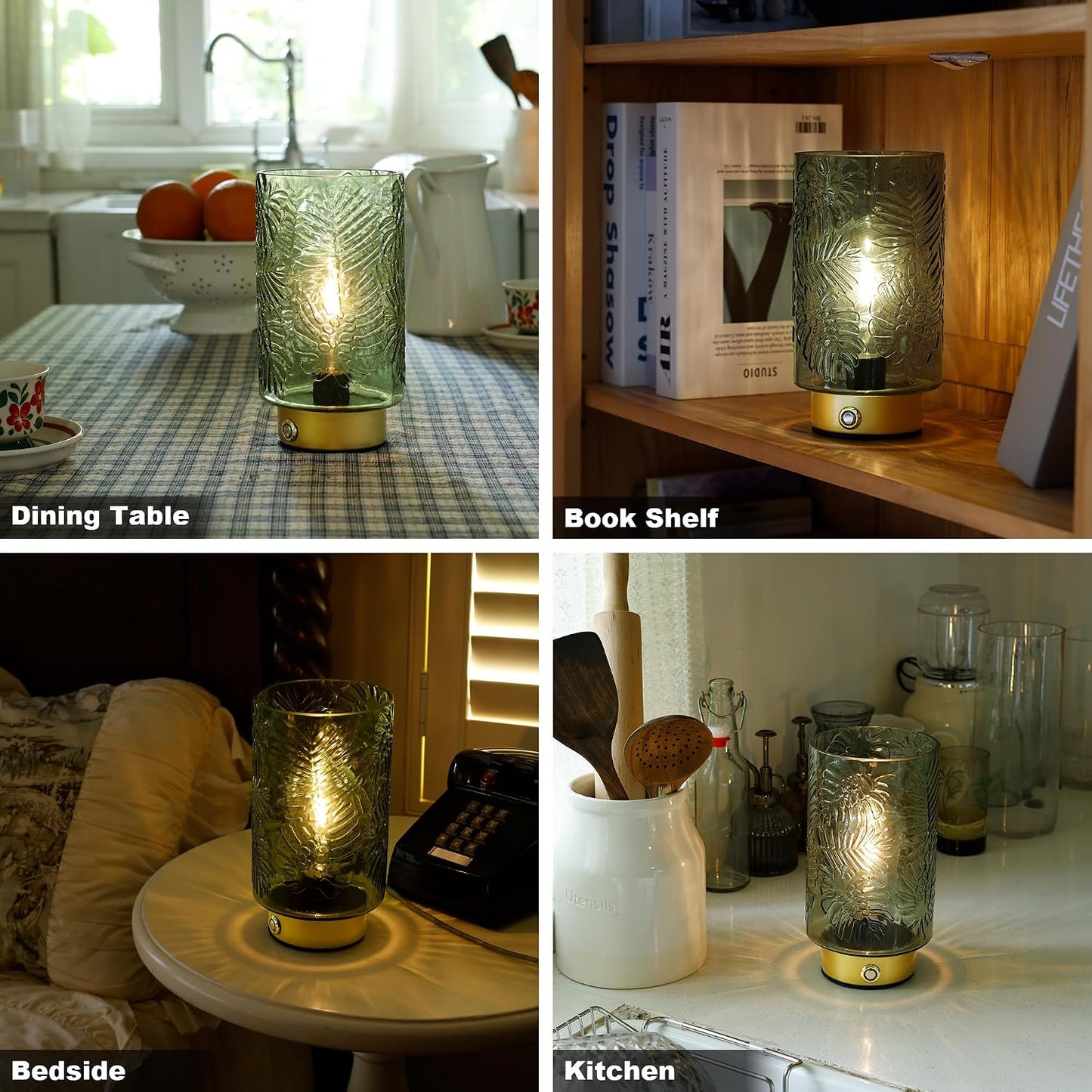 ULAROOM Cordless Lamp Rechargeable Battery Operated lamp, Glass Table Lamp Remote Control - Dimmable Brightness Touch