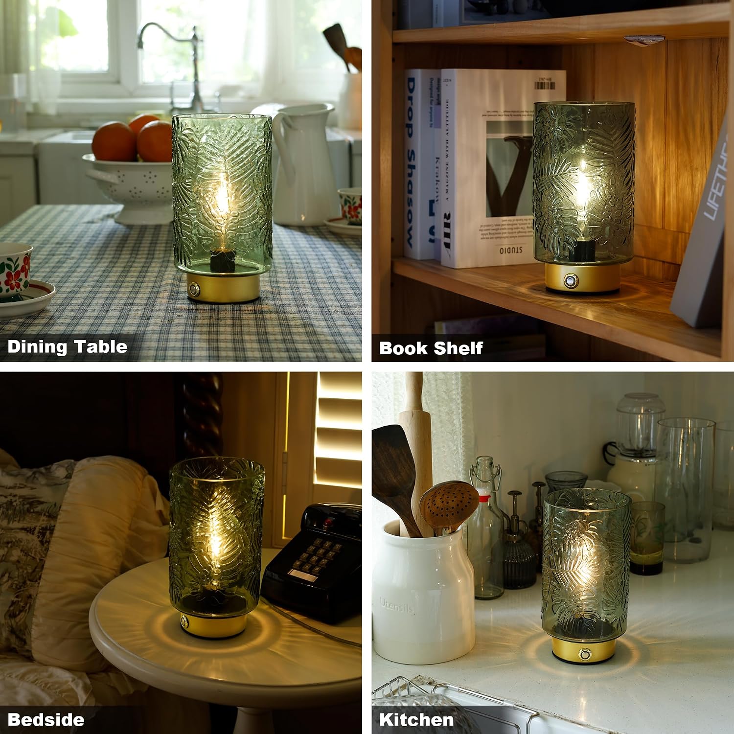 ULAROOM Cordless Lamp Rechargeable Battery Operated lamp, Glass Table Lamp Remote Control - Dimmable Brightness Touch