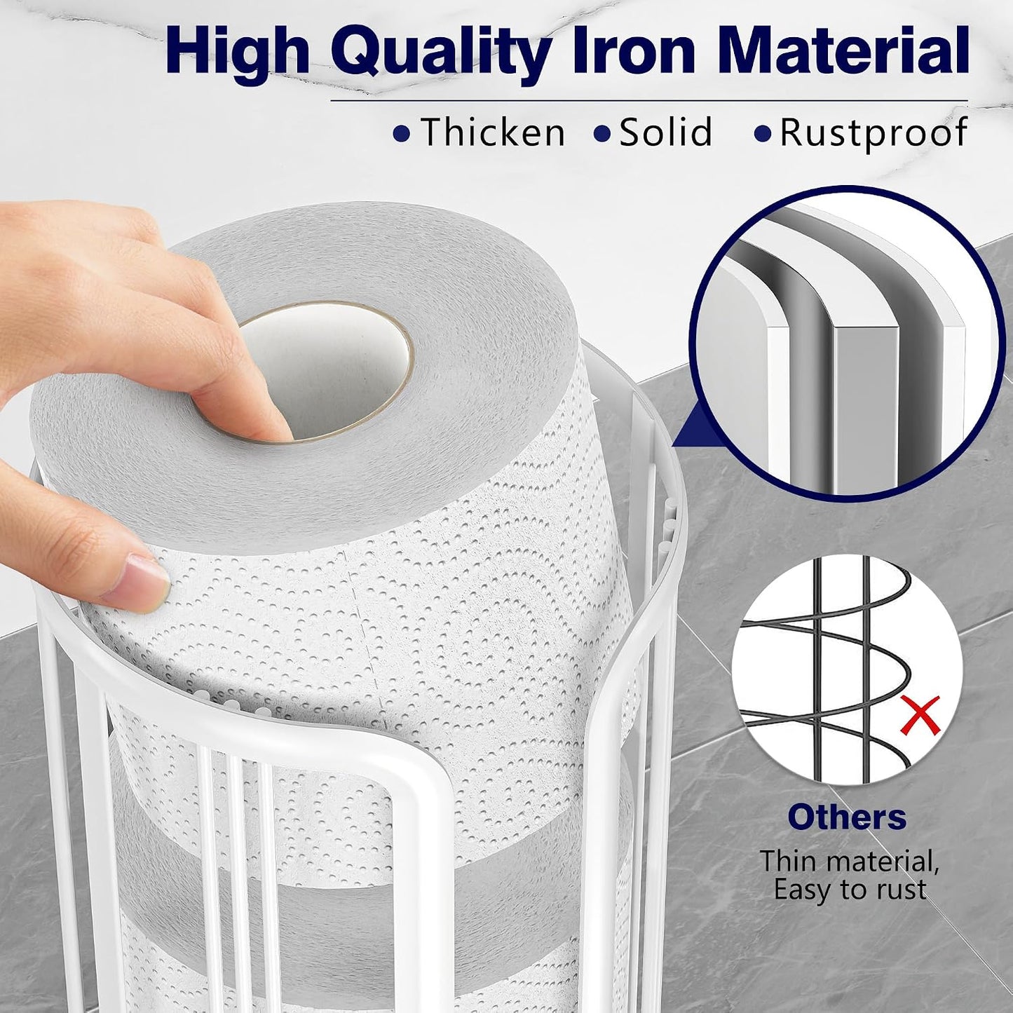 Toilet Paper Holder Stand, Freestanding Bathroom Tissue Organizer, Minimalistic Storage Solution, Reserve Mega