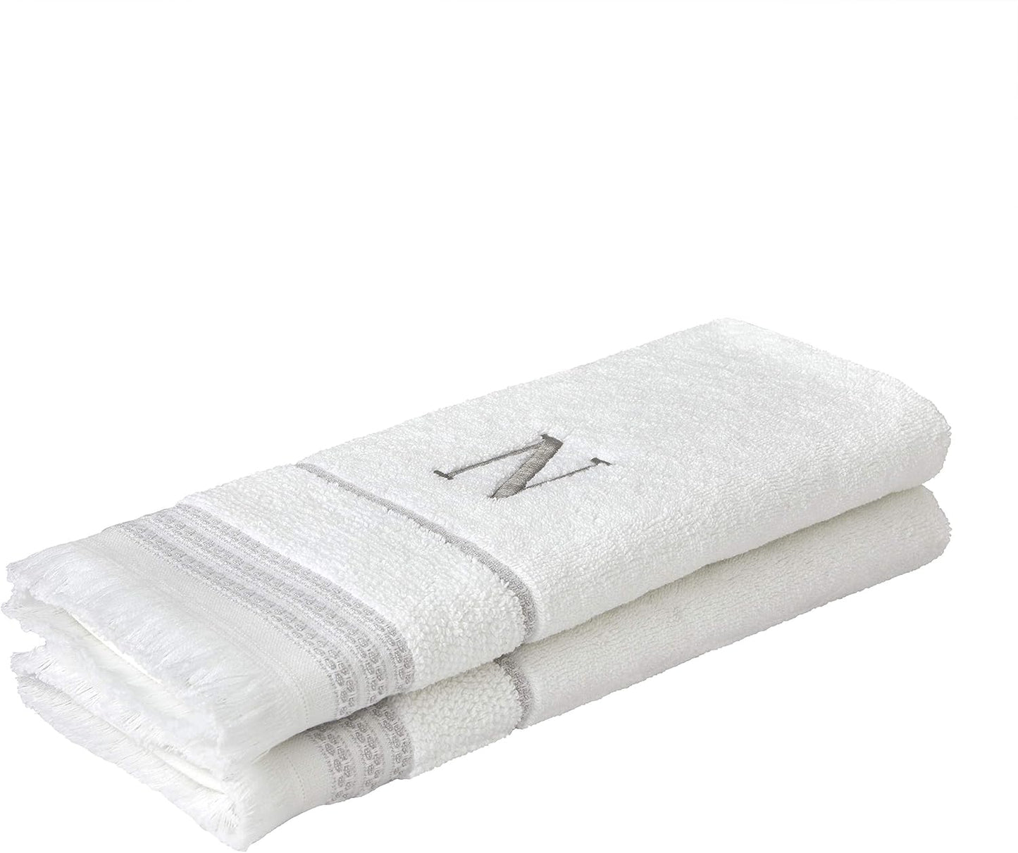 SKL Home Casual Monogram Hand Towel Set-2pc, Embroidered N, White | Available in letters A-Z. Personalized style for