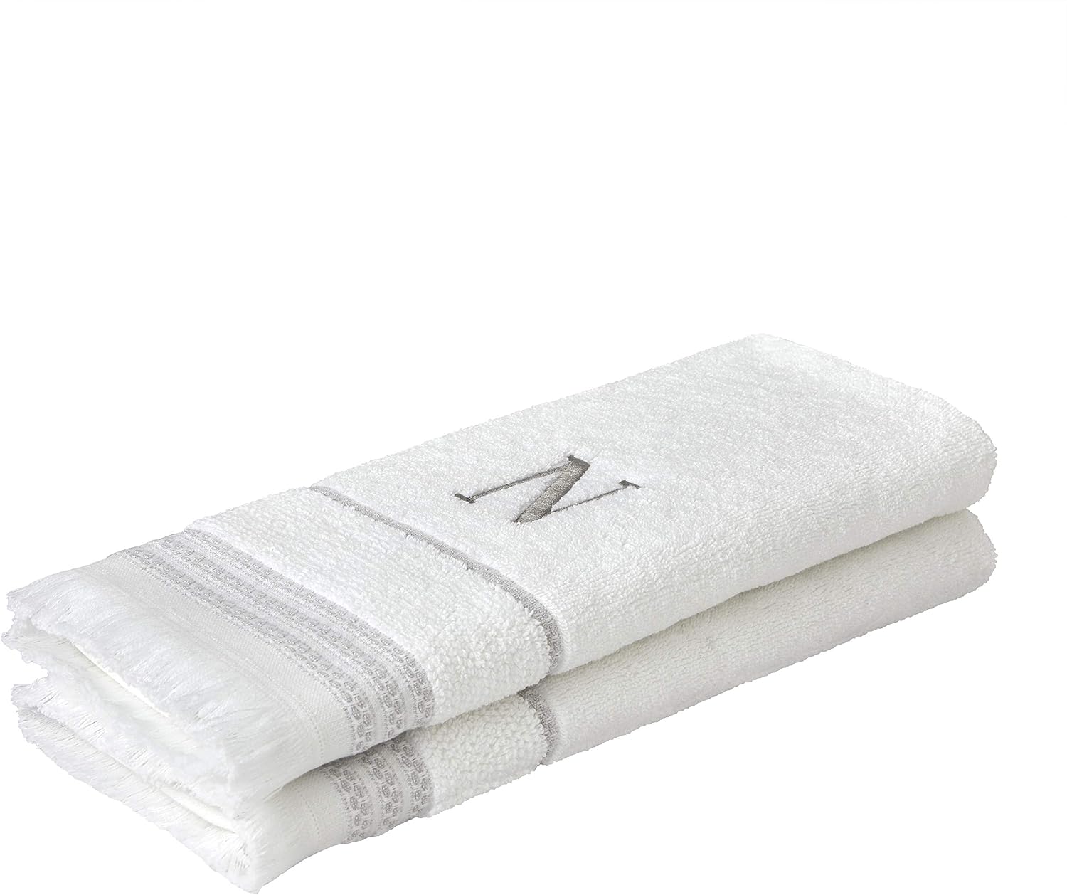 SKL Home Casual Monogram Hand Towel Set-2pc, Embroidered N, White | Available in letters A-Z. Personalized style for