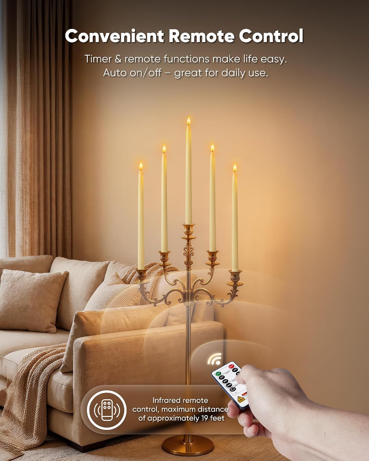 Homemory 15 inches Real Wax Flameless Taper Candles with Remote Timer, 6 Pcs Ivory LED Taper Candles Battery Operated
