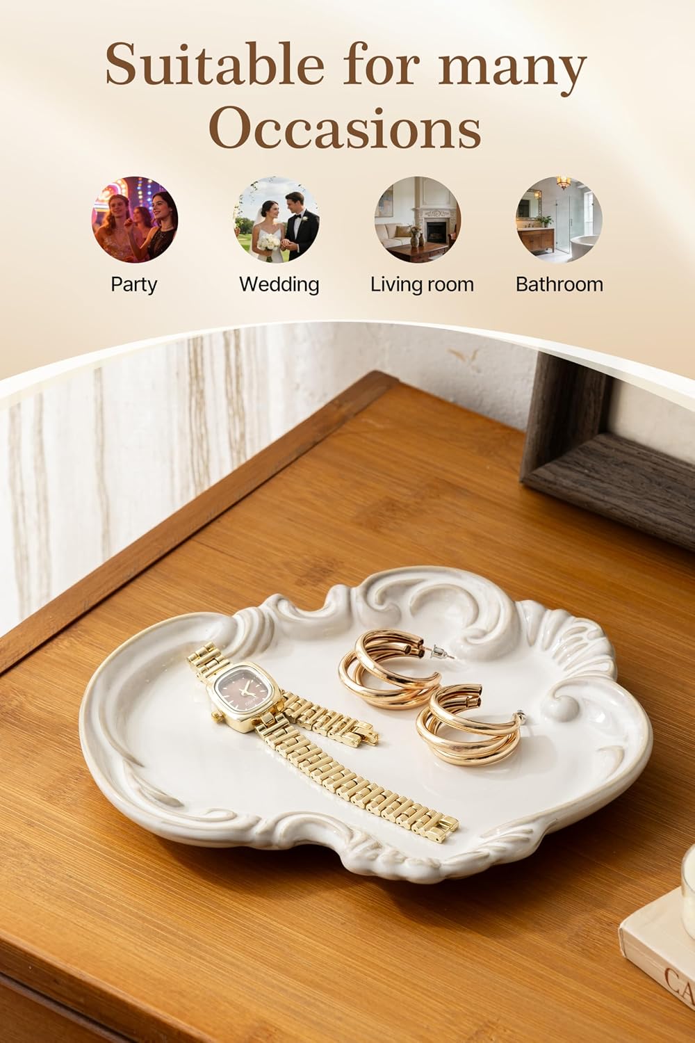 Jewelry Tray / Jewelry Dish for Rings Earrings Decorative Trinket Tray / Beige