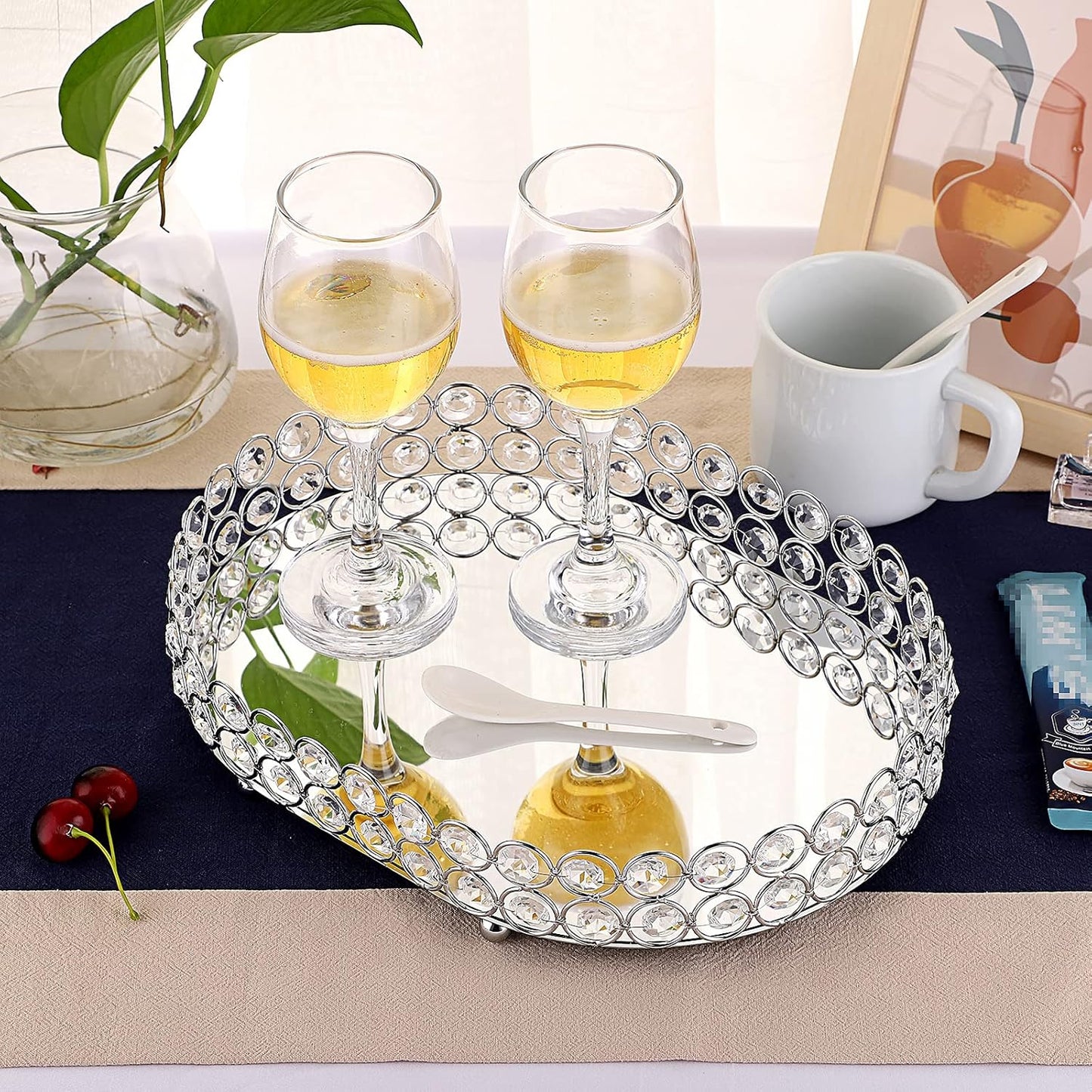 Crystal Vanity Tray Mirrored Dresser Perfume Trays for Makeup Tray / 11.8 x 8.7 x 2.3 / Silver