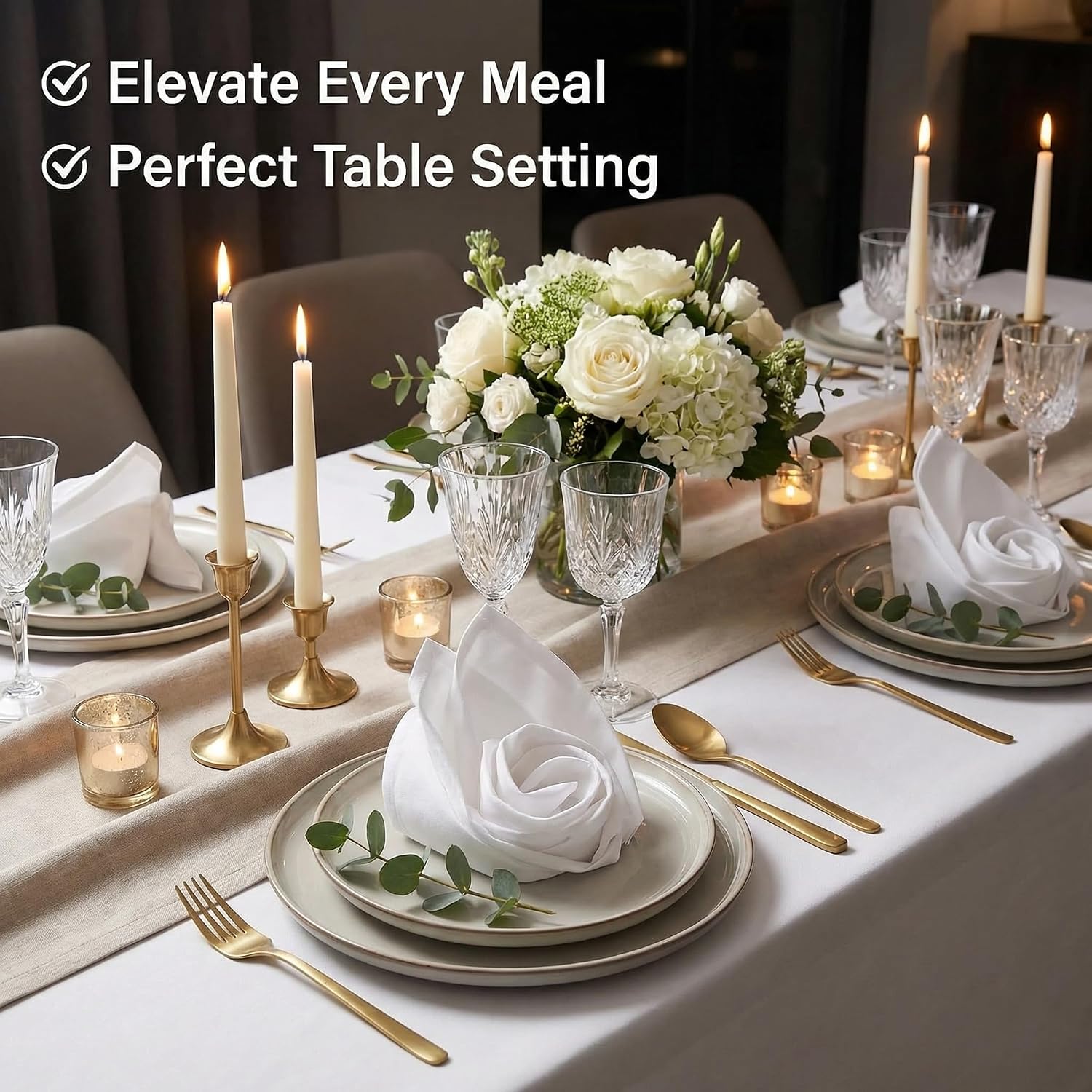 Urban Villa Cloth Napkins White Dinner Napkins Set of 12 (18X18) 100% Cotton Absorbent Washable Durable Reusable Ideal