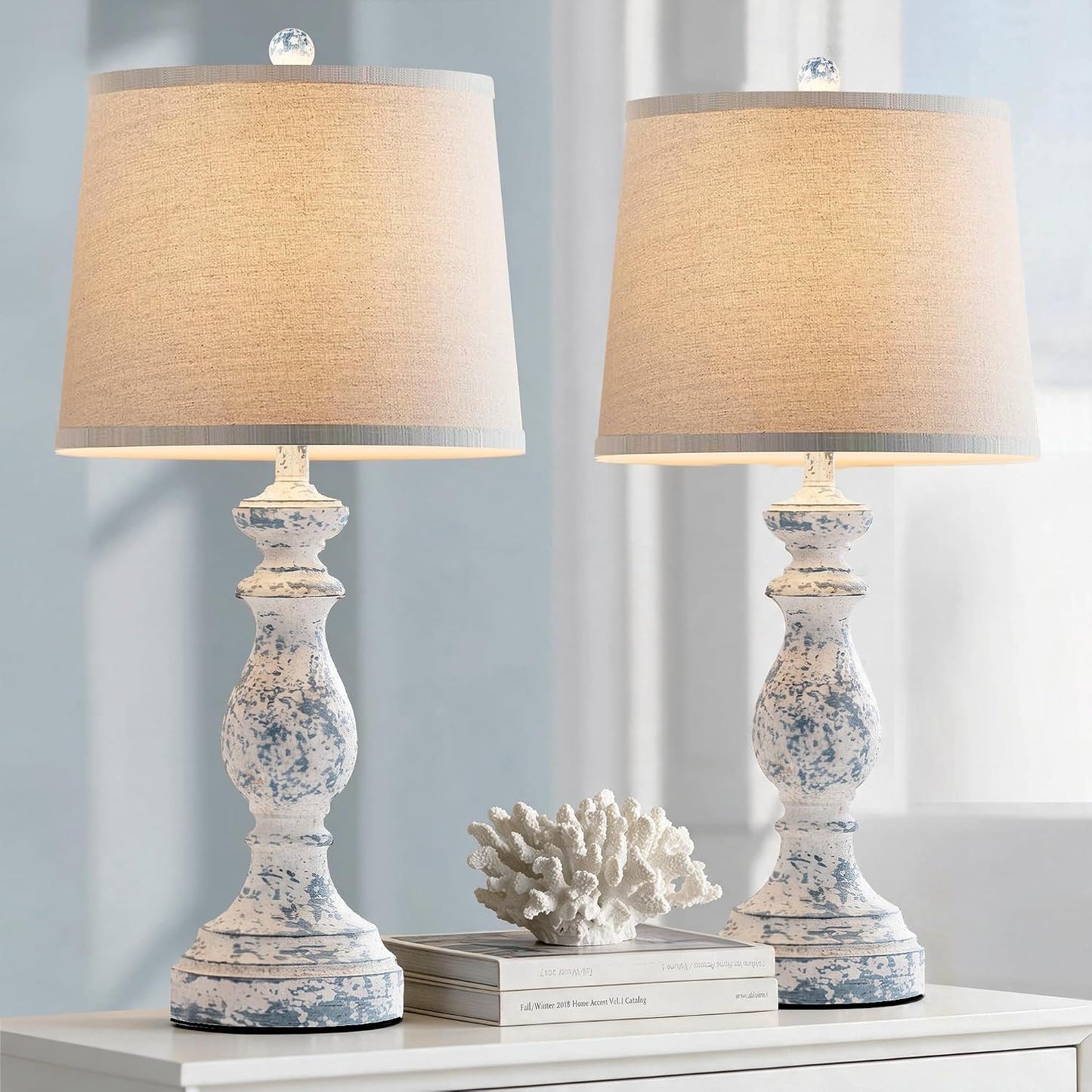 PARTPHONER Traditional Table Lamp Set of 2, Rustic Farmhouse Table Lamps for Living Room Bedroom, 27" Bedside Desk