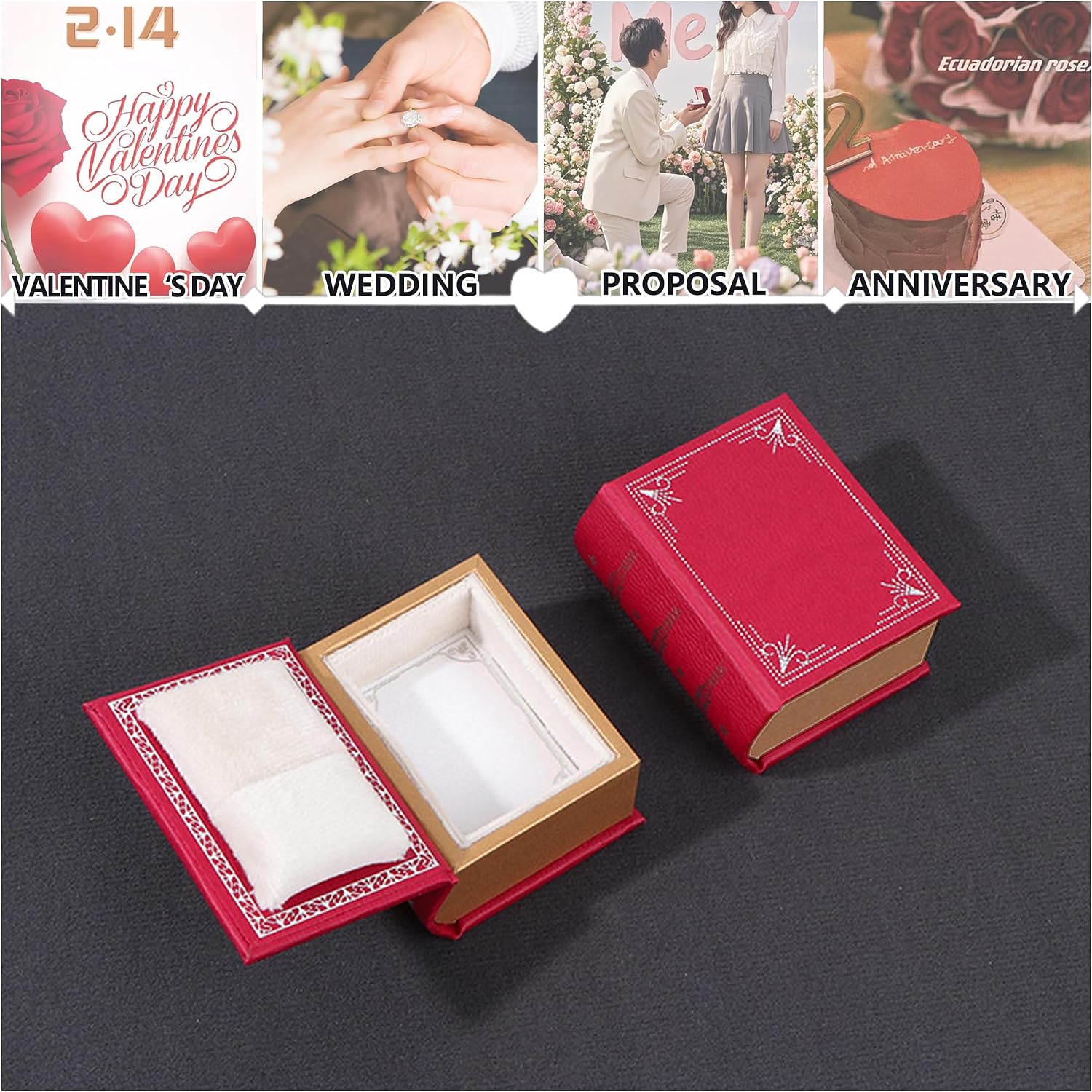 Vintage Magic Book-Shaped Ring Box / Red