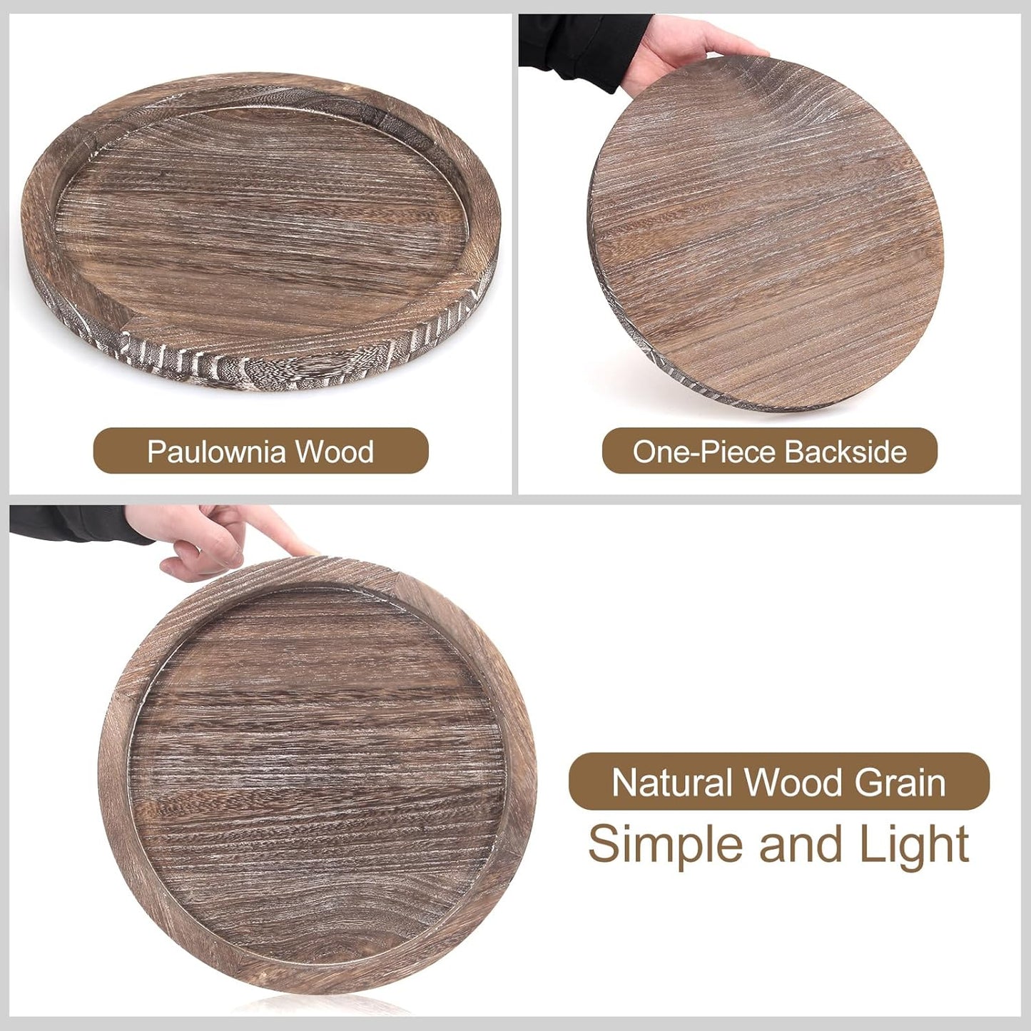Round Decorative Wood Trays / Washedwhite / Set of 11