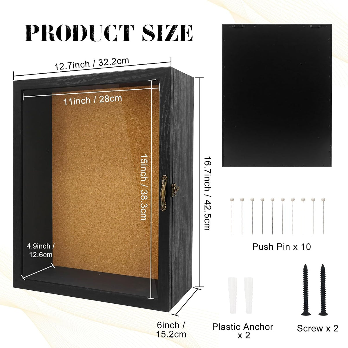 5 Inch Extra Deep Shadow Box Frame, 12x16 Black for Memorabilia Display | Front Opening Retro Lock, with 10 Pins, Clear
