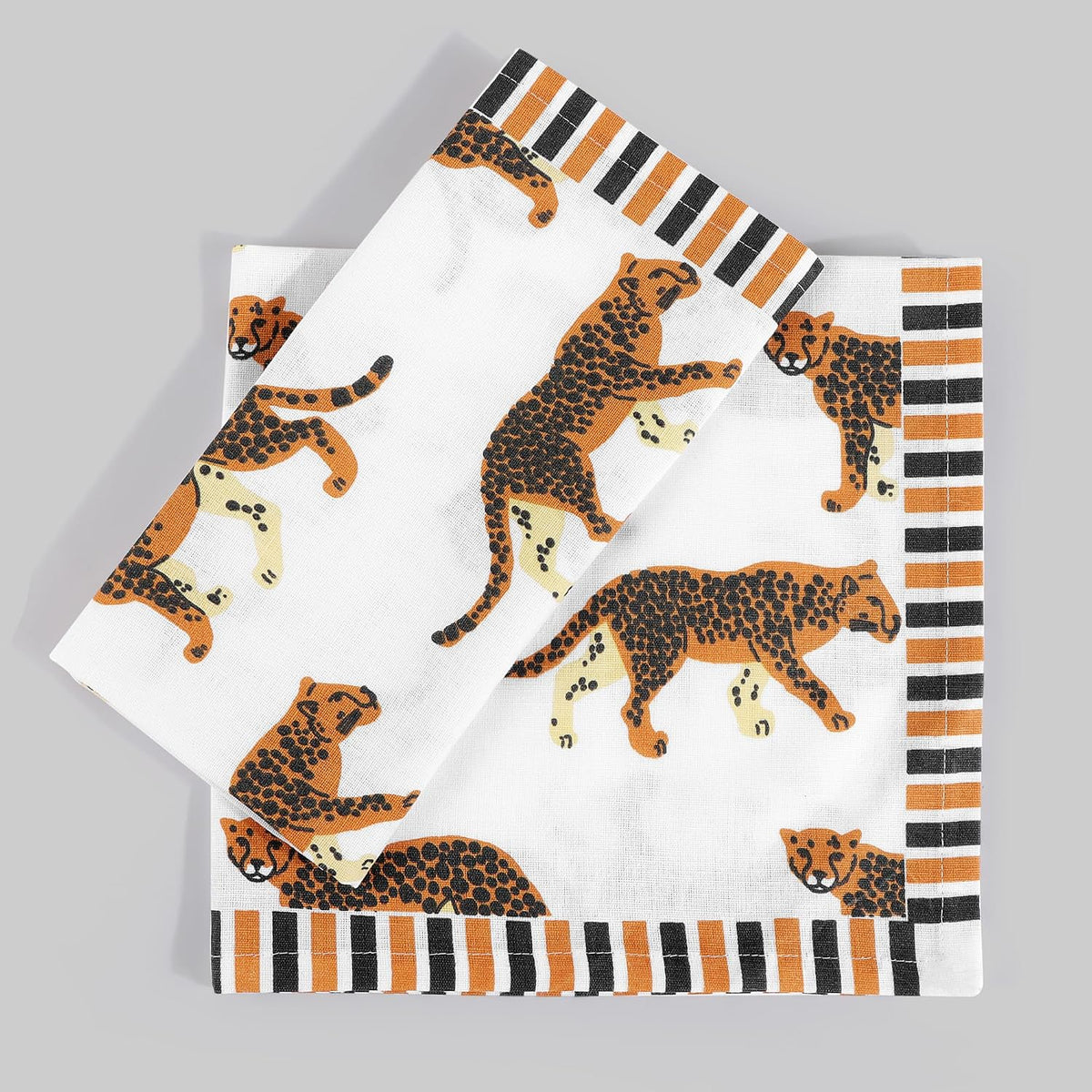 FINGERCRAFT Cloth Napkins Set of 12 Cotton Linen, 20x20 Inc, Leopard Print | Mitered corner, washable, soft, absorbent