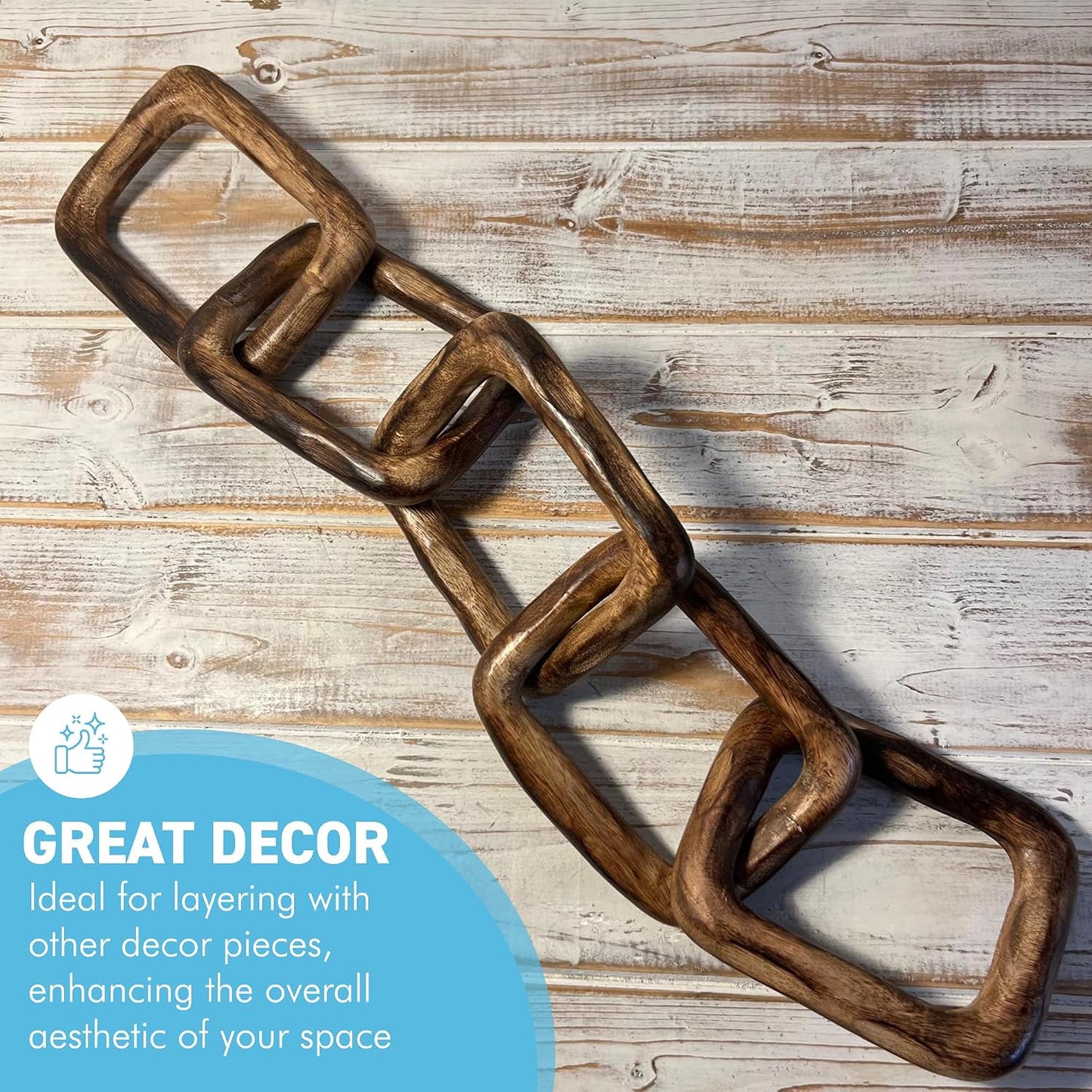 Rustic Wooden rectangular 5-Link Chain Ornament