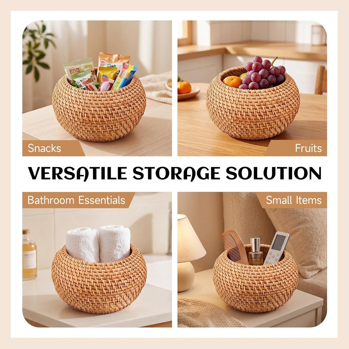 Handwoven Round Rattan Storage Baskets / Natural / Set of 2